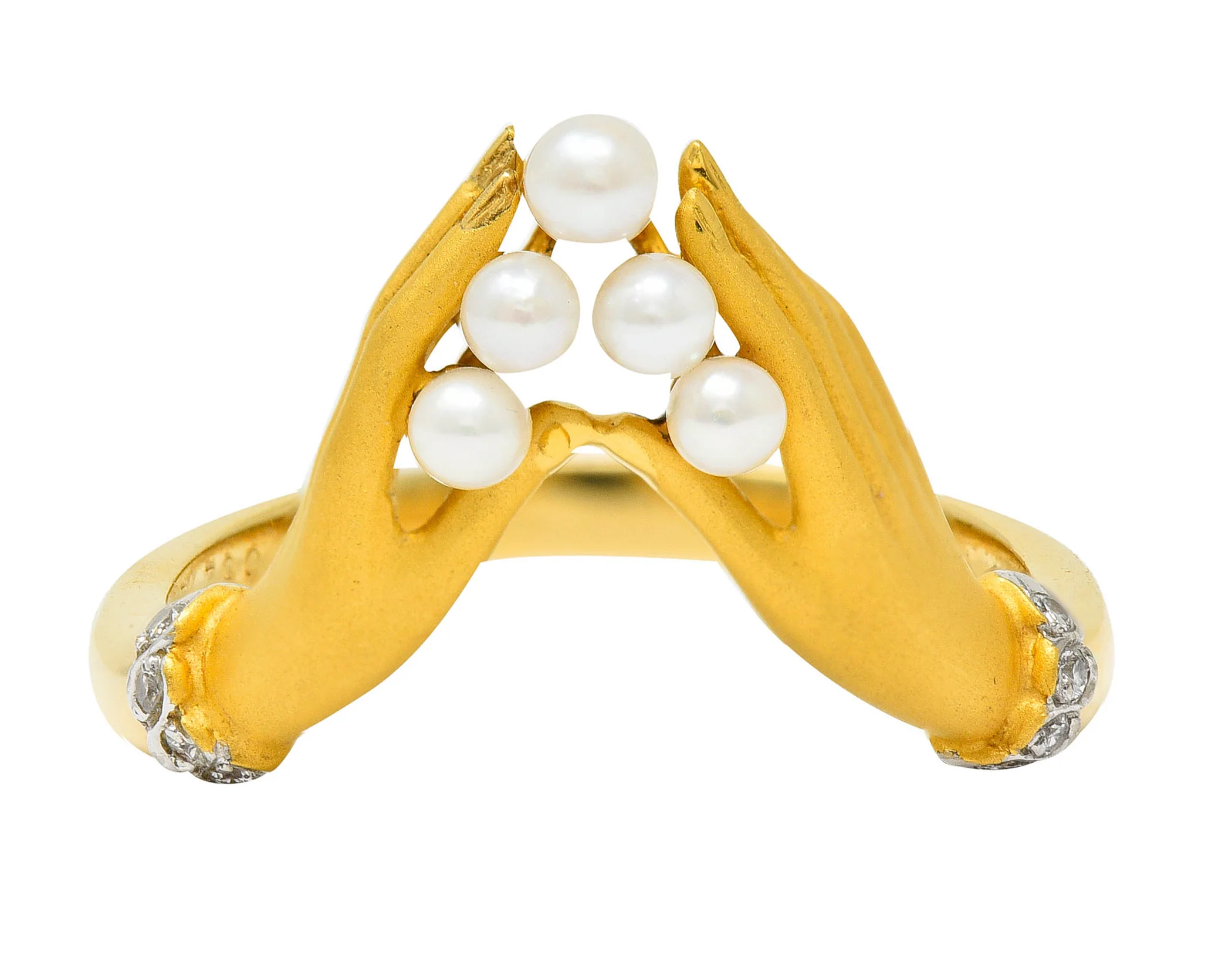 Carrera Y Carrera Pearl Diamond 18 Karat Gold Las Manos Hand Band Ring