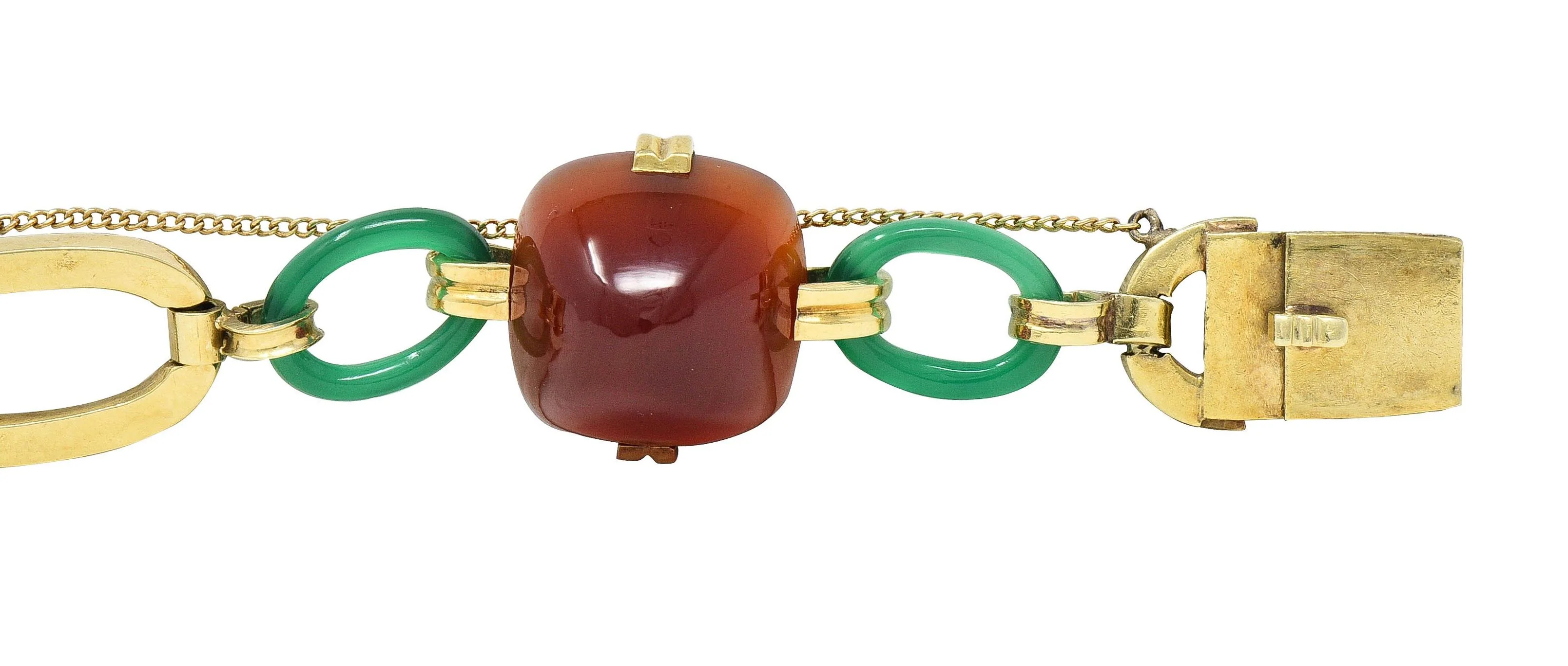 Carrington Co. Art Deco Carnelian Chrysoprase 14 Karat Gold Antique Link Bracelet - Image 5