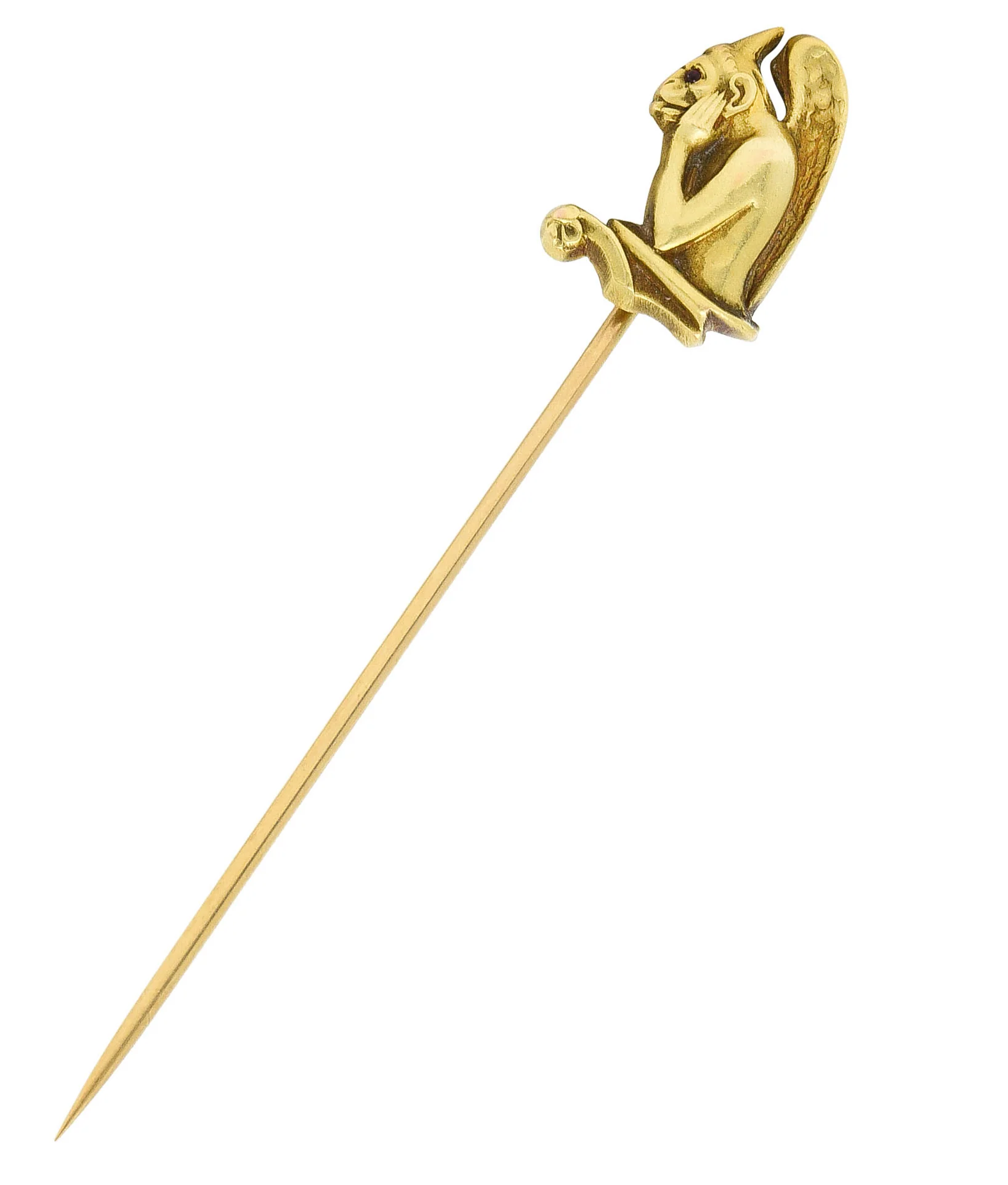 Carter Gough Art Nouveau Garnet 14 Karat Gold Gargoyle Stickpin - Image 2