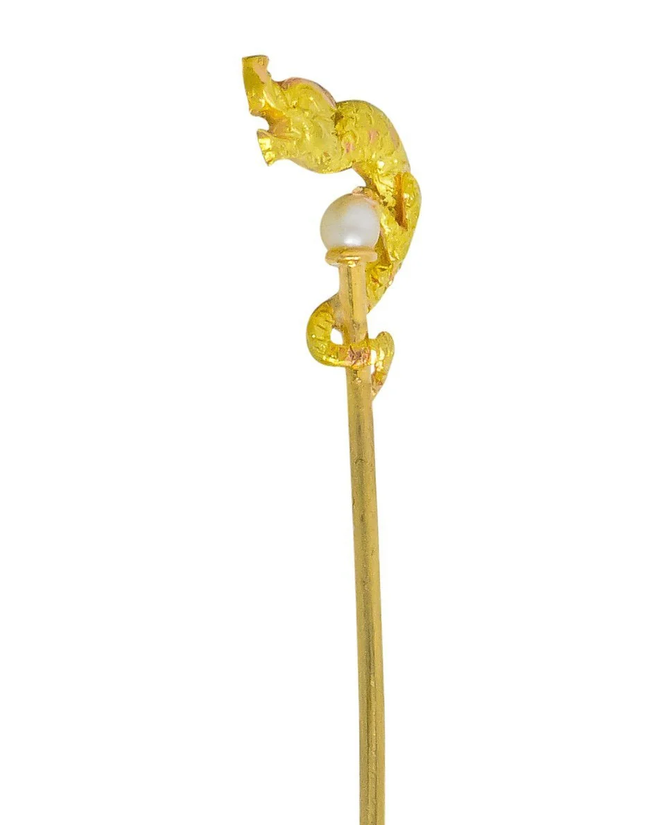 Carter Gough & Co. Art Nouveau Pearl 14 Karat Tri-Colored Gold Dragon Stickpin - Image 5