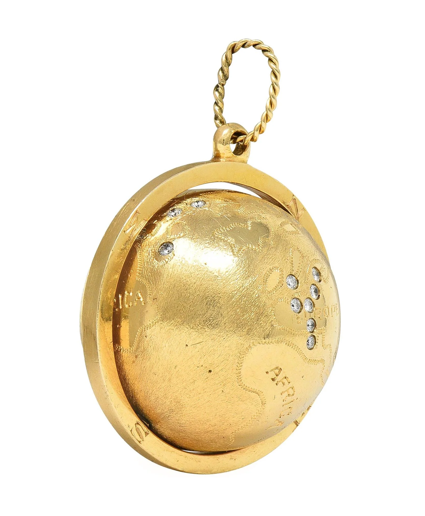 Cartier 1960's Diamond 14 Karat Yellow Gold Spinning World Globe Pendant - Image 5