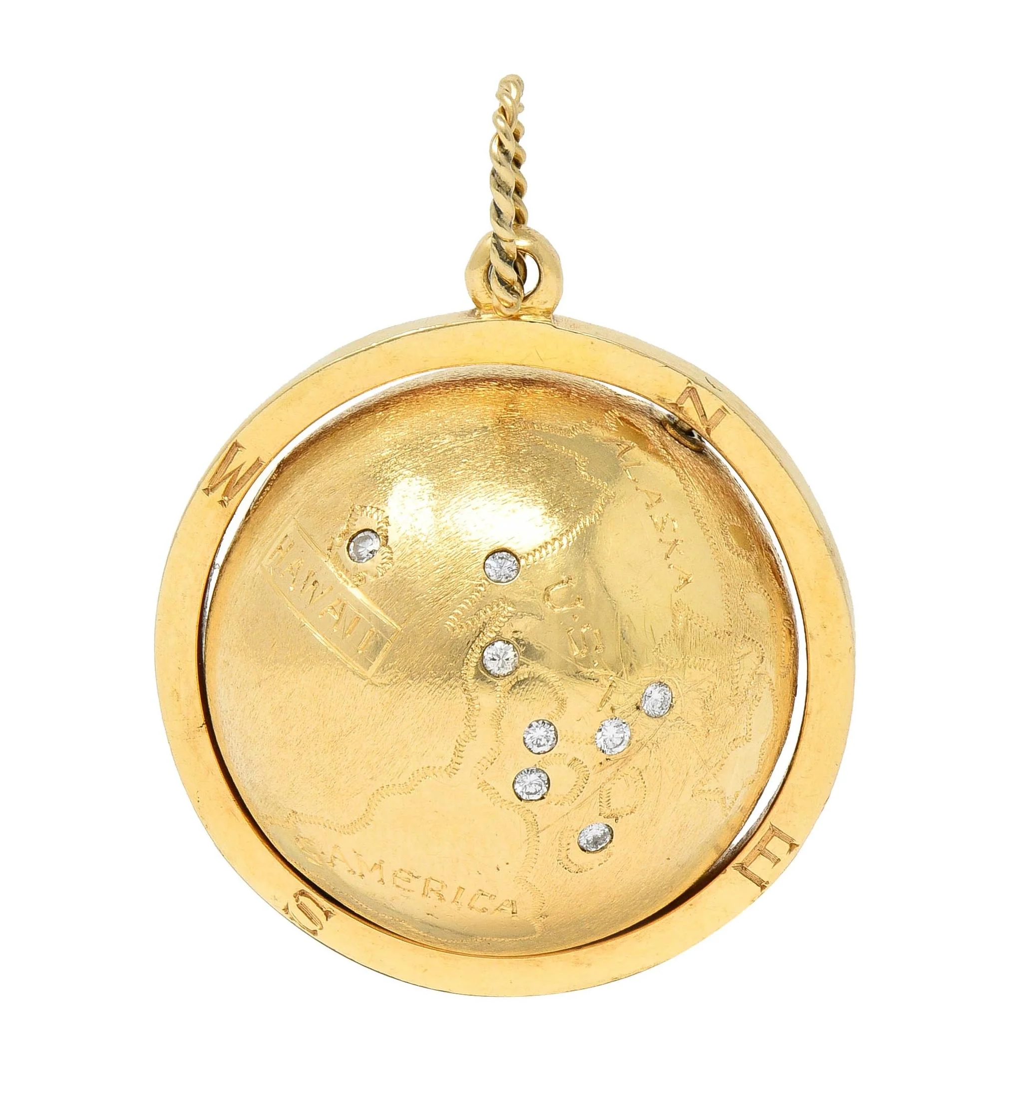 Cartier 1960's Diamond 14 Karat Yellow Gold Spinning World Globe Pendant - Image 7