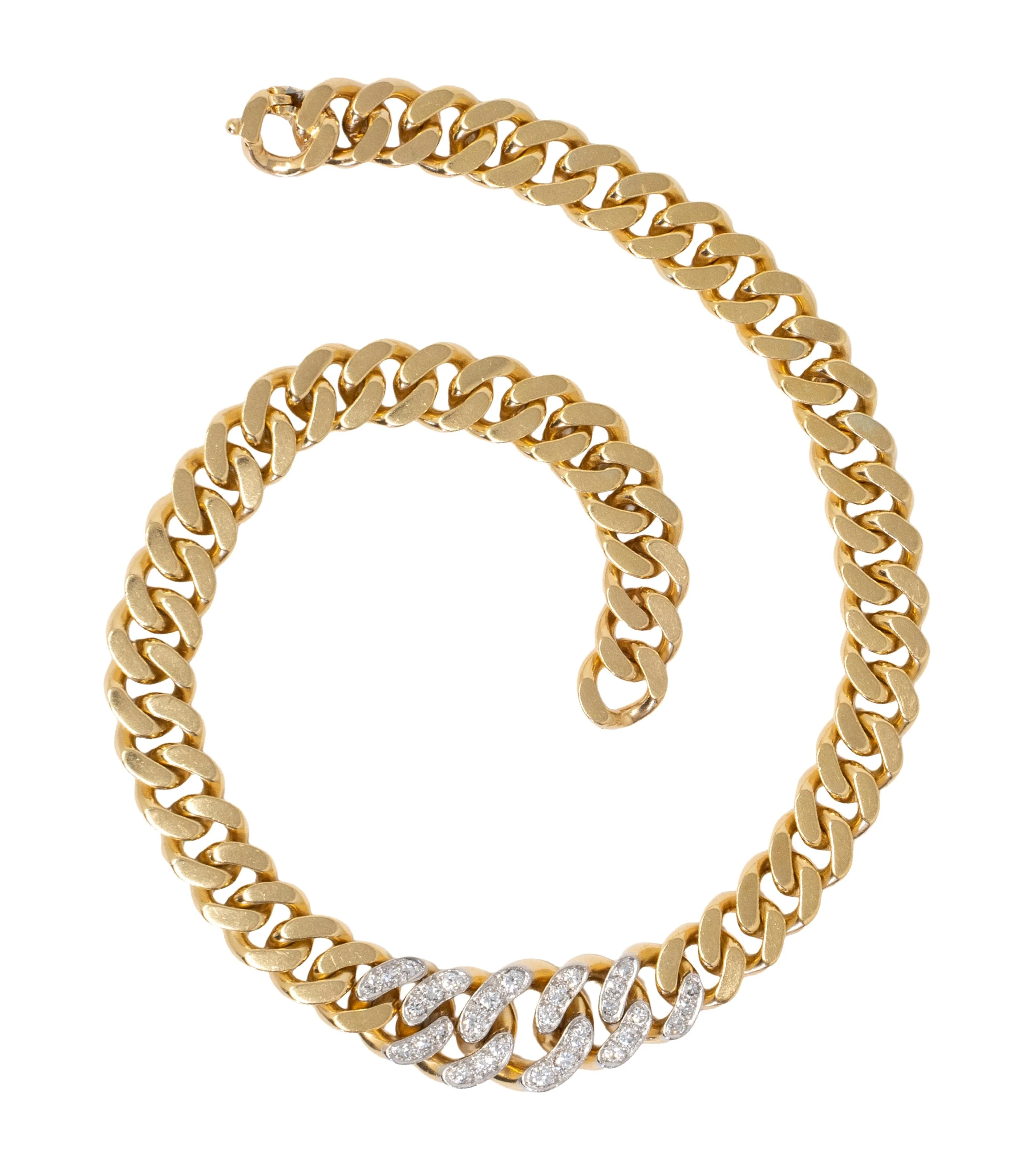 Cartier 1970's Diamond 18 Karat Yellow Gold Platinum Vintage Curb Link Unisex Chain Bracelet Necklace - Image 13