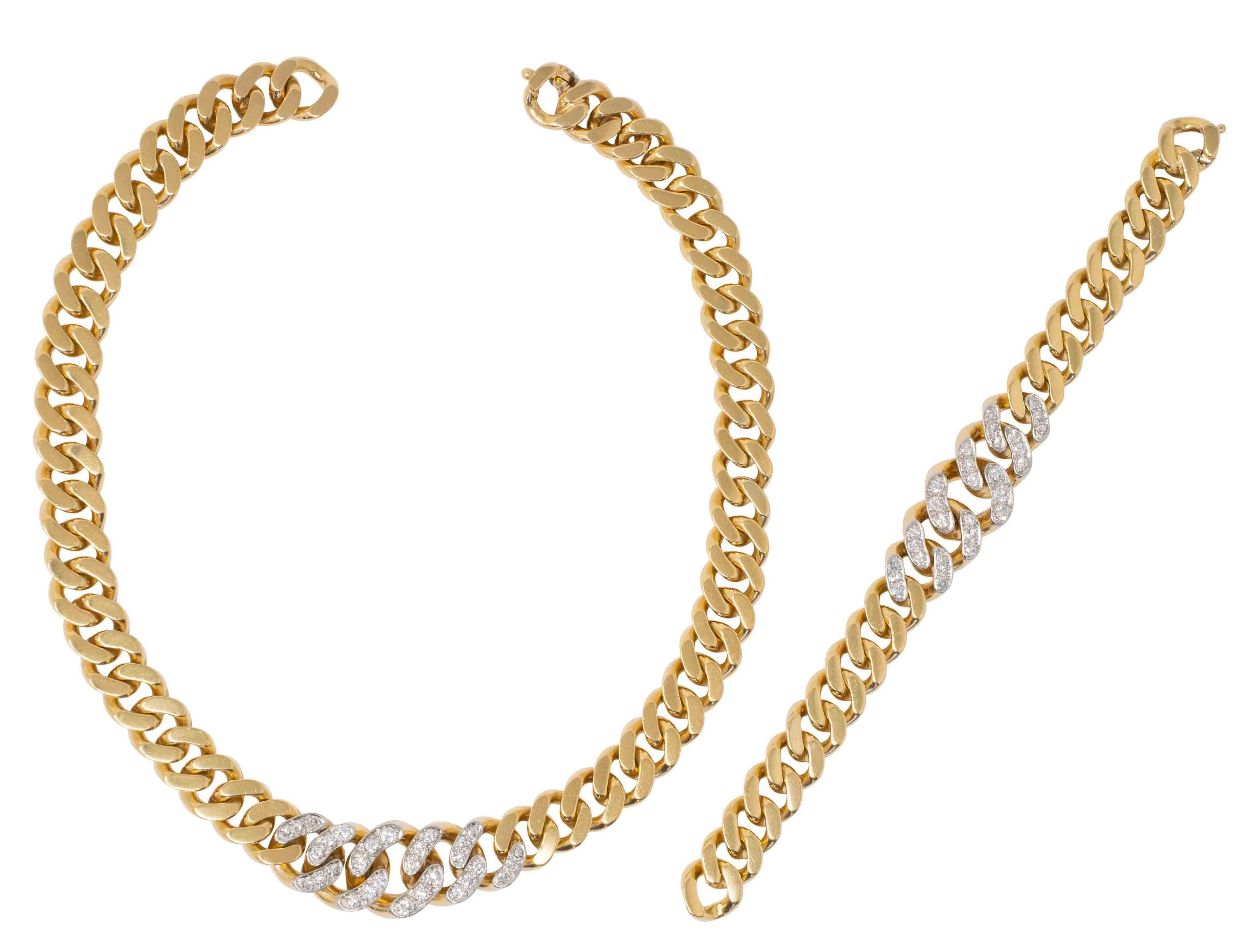 Cartier 1970's Diamond 18 Karat Yellow Gold Platinum Vintage Curb Link Unisex Chain Bracelet Necklace - Image 3