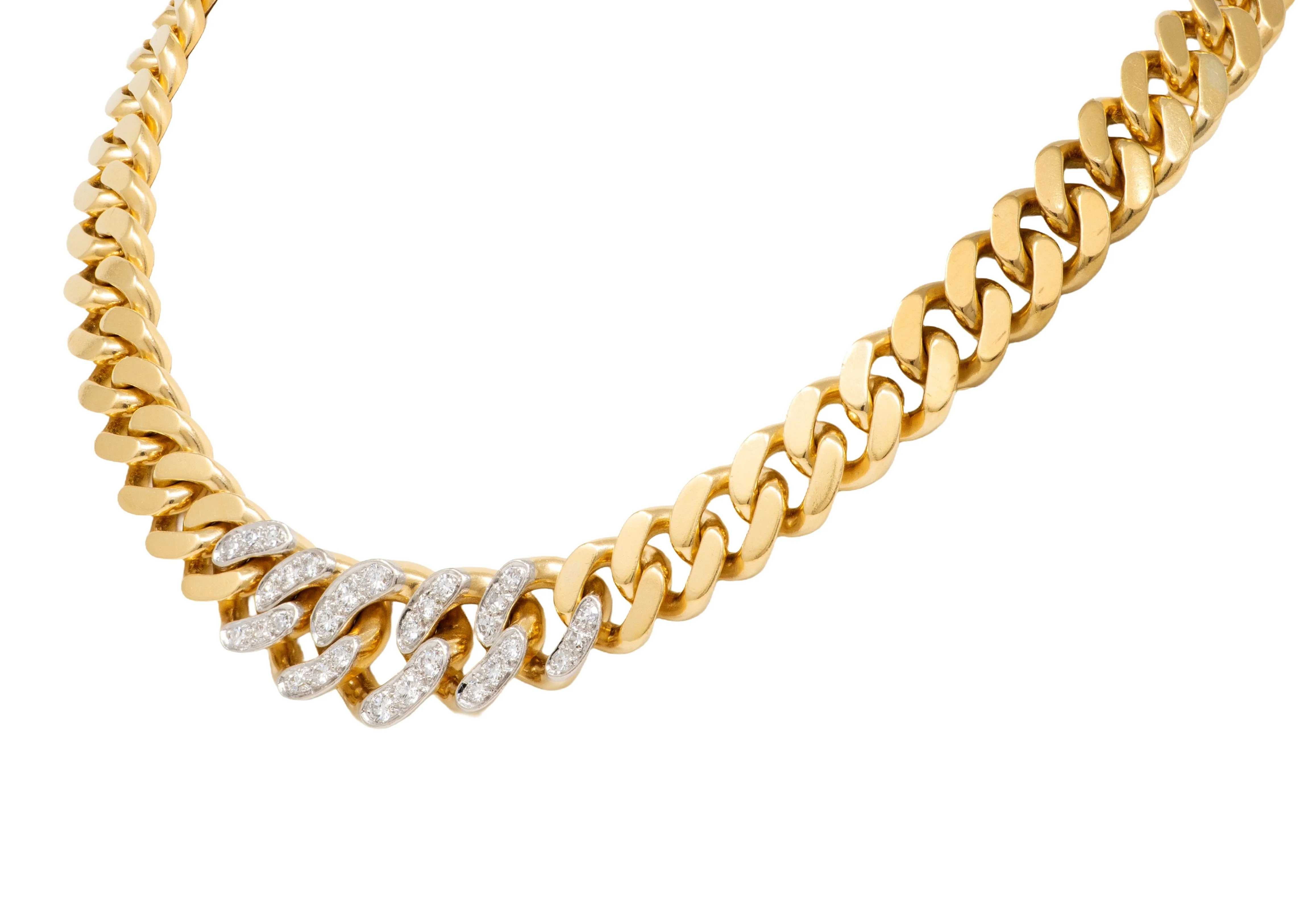Cartier 1970's Diamond 18 Karat Yellow Gold Platinum Vintage Curb Link Unisex Chain Bracelet Necklace - Image 7