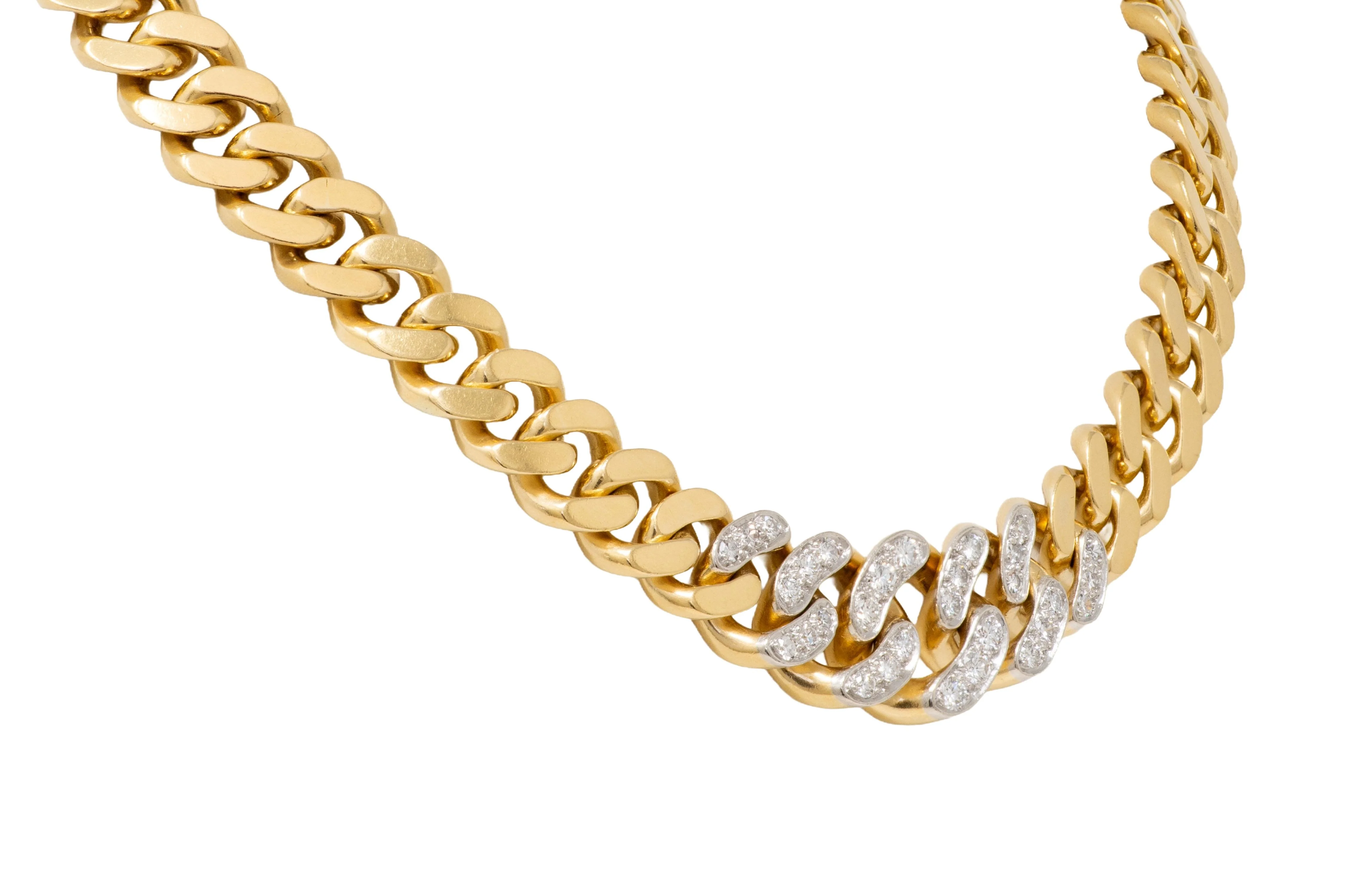 Cartier 1970's Diamond 18 Karat Yellow Gold Platinum Vintage Curb Link Unisex Chain Bracelet Necklace - Image 9