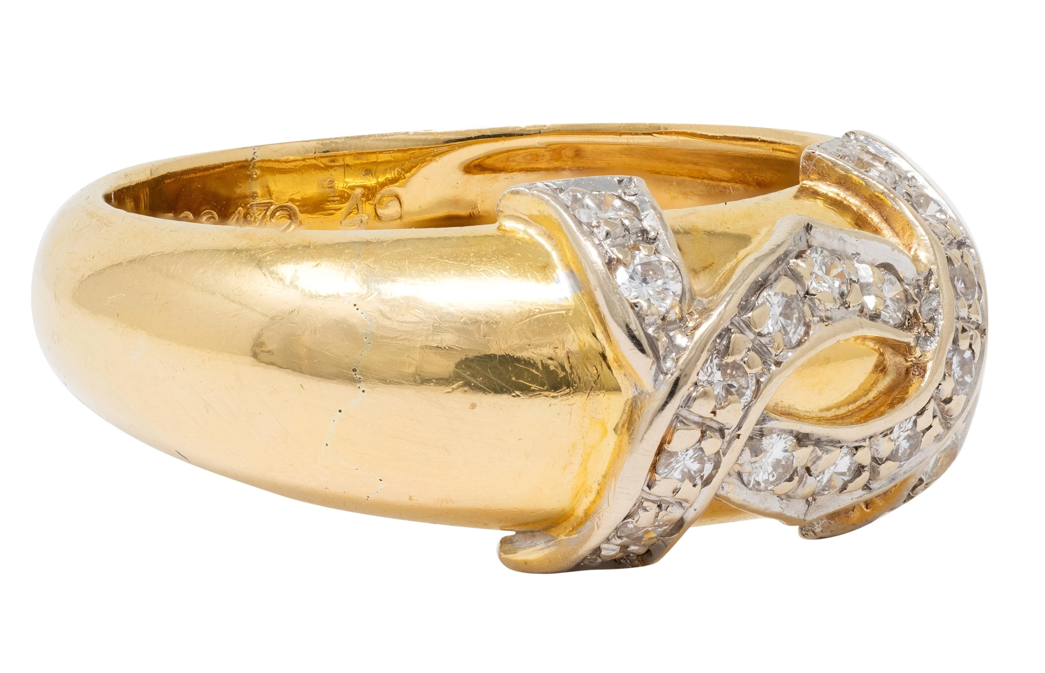 Cartier 1980's Diamond 18 Karat Two-Tone Gold Vintage Double C Cartier Band Ring - Image 3