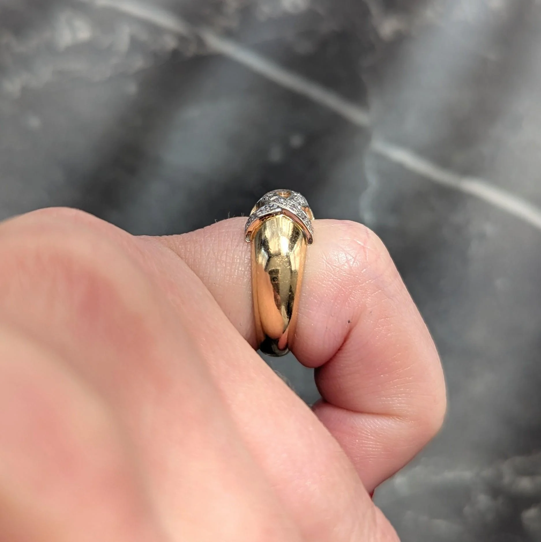 Cartier 1980's Diamond 18 Karat Two-Tone Gold Vintage Double C Cartier Band Ring - Image 9