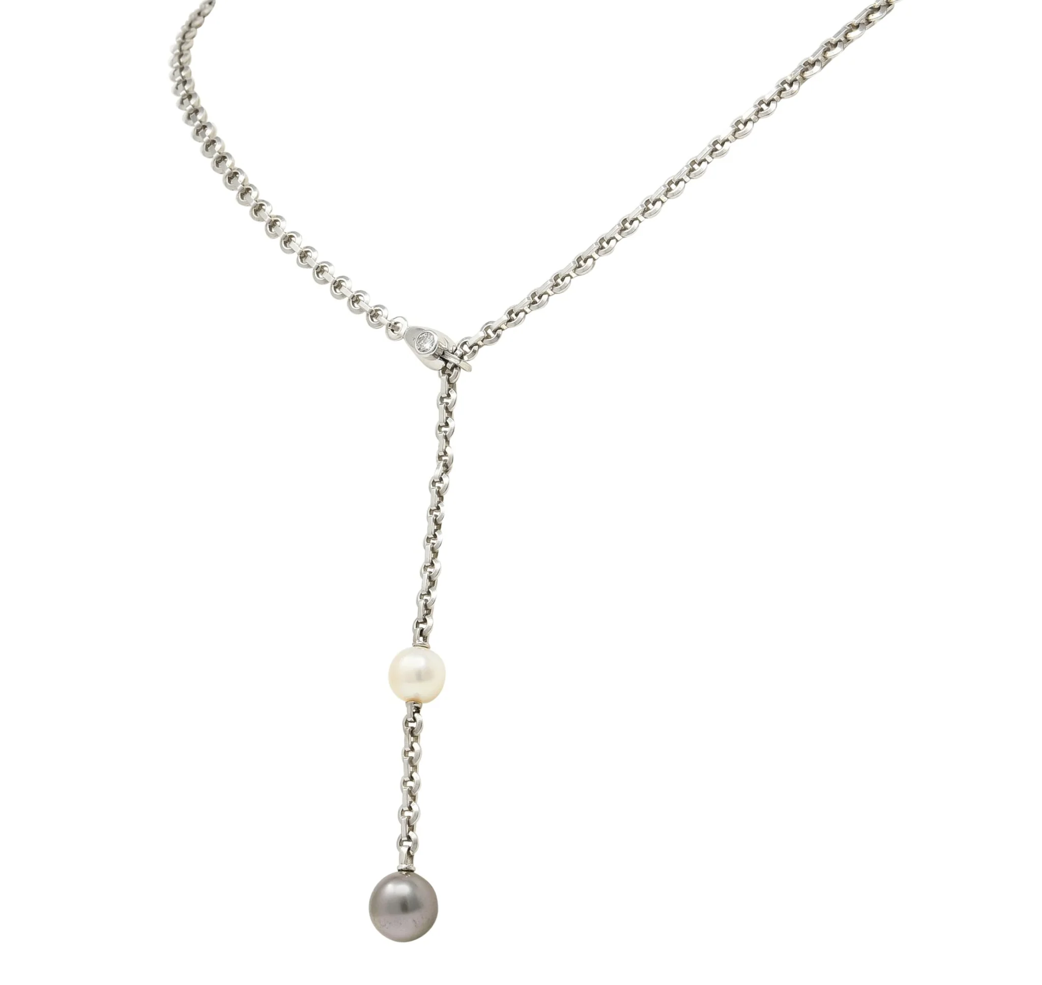 Cartier 2001 Diamond Cultured Pearl 18 Karat White Gold Lariat Drop Necklace - Image 3