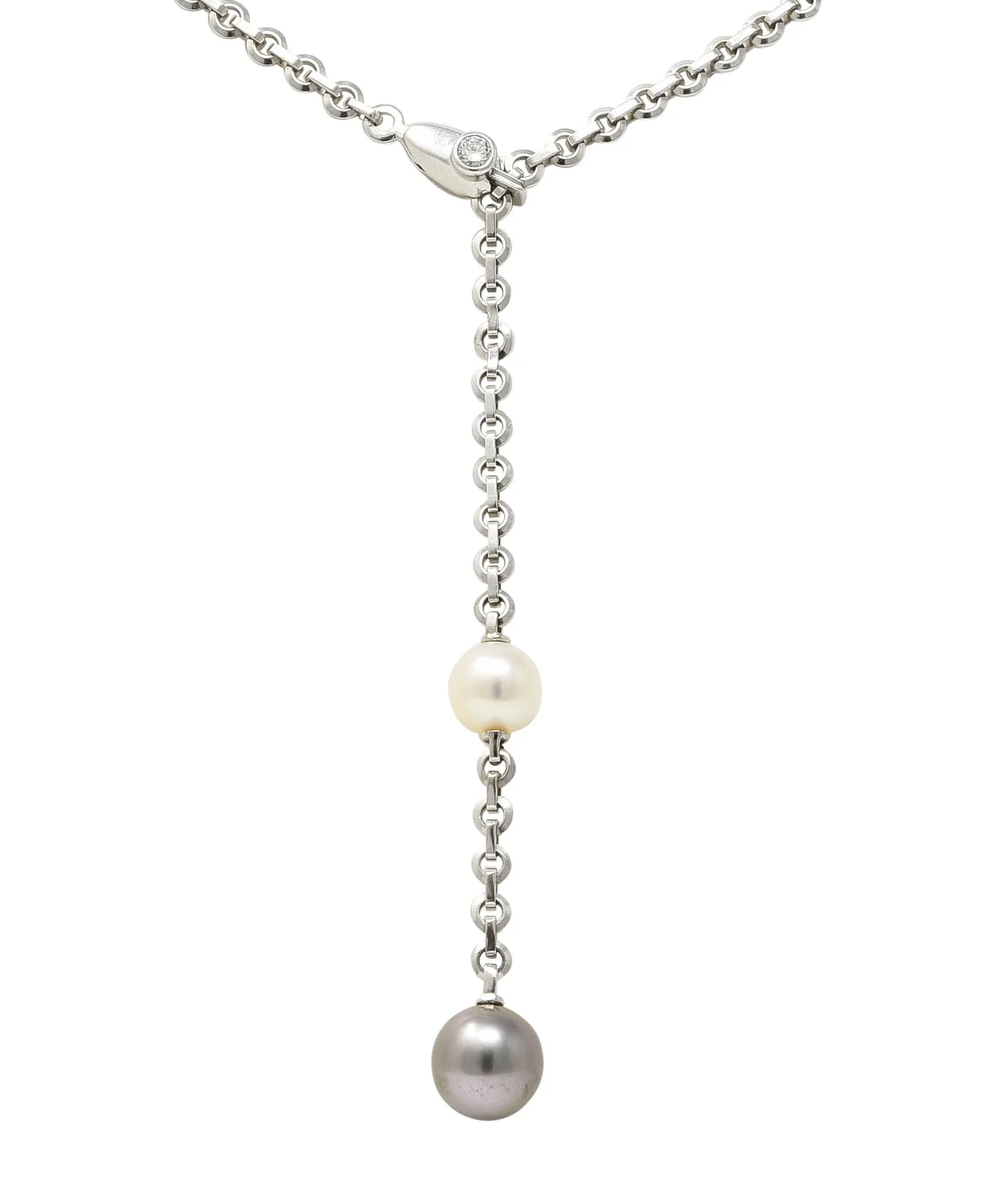 Cartier 2001 Diamond Cultured Pearl 18 Karat White Gold Lariat Drop Necklace - Image 5