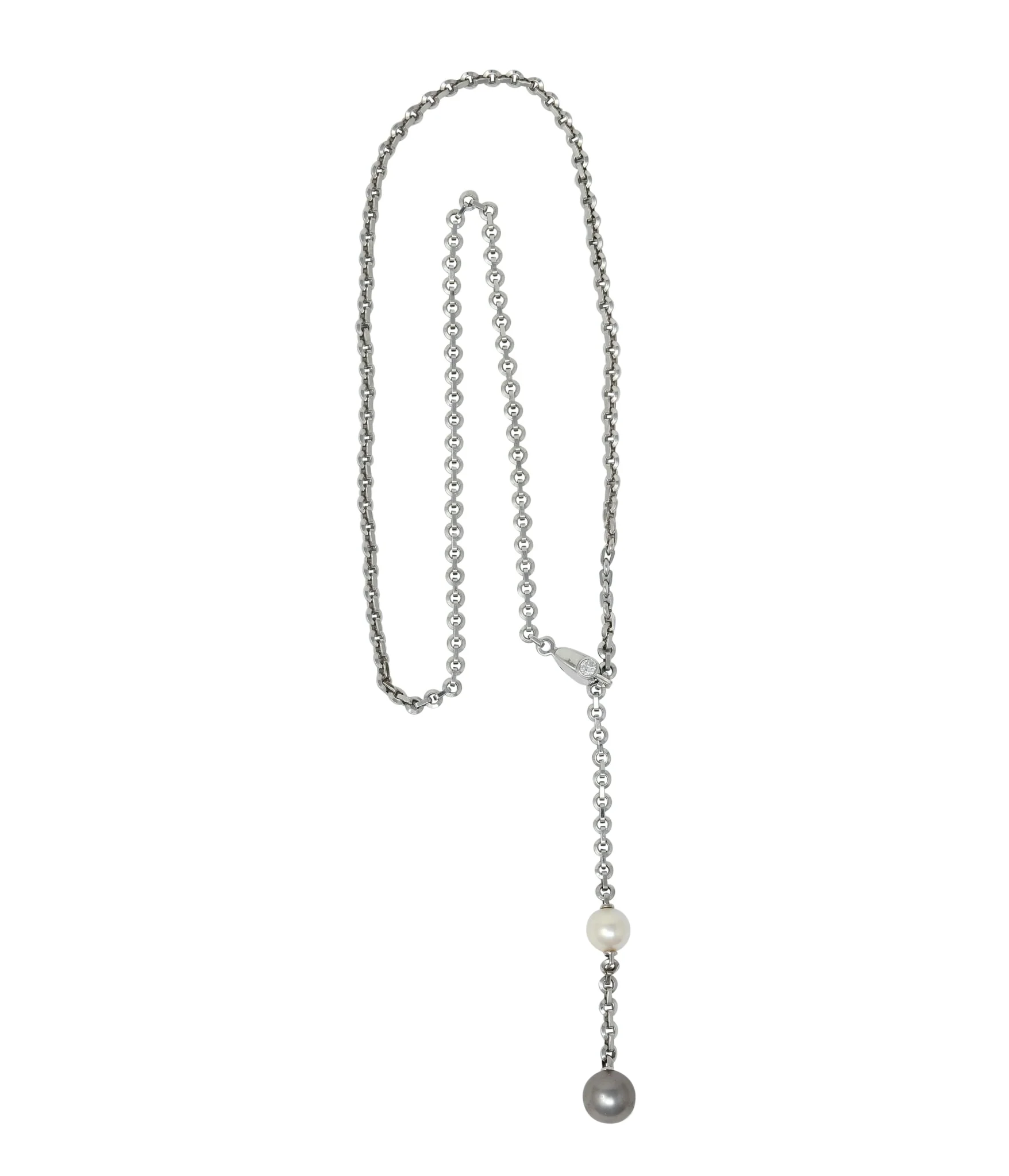 Cartier 2001 Diamond Cultured Pearl 18 Karat White Gold Lariat Drop Necklace - Image 7