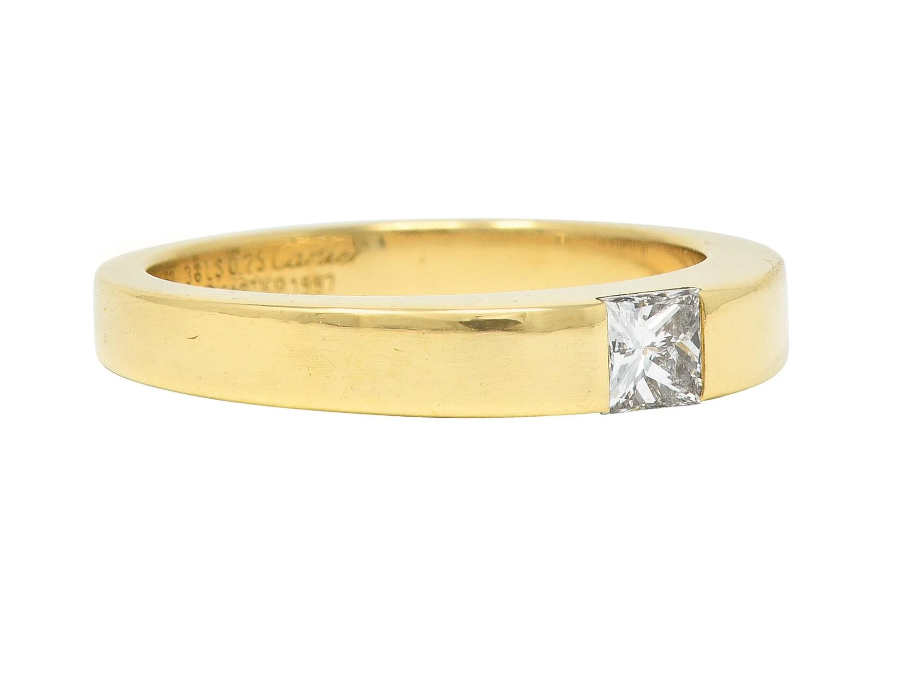 Cartier France 1997 0.25 Ct Princess Cut Diamond 18 Karat Gold Vintage Tank Ring - Image 3