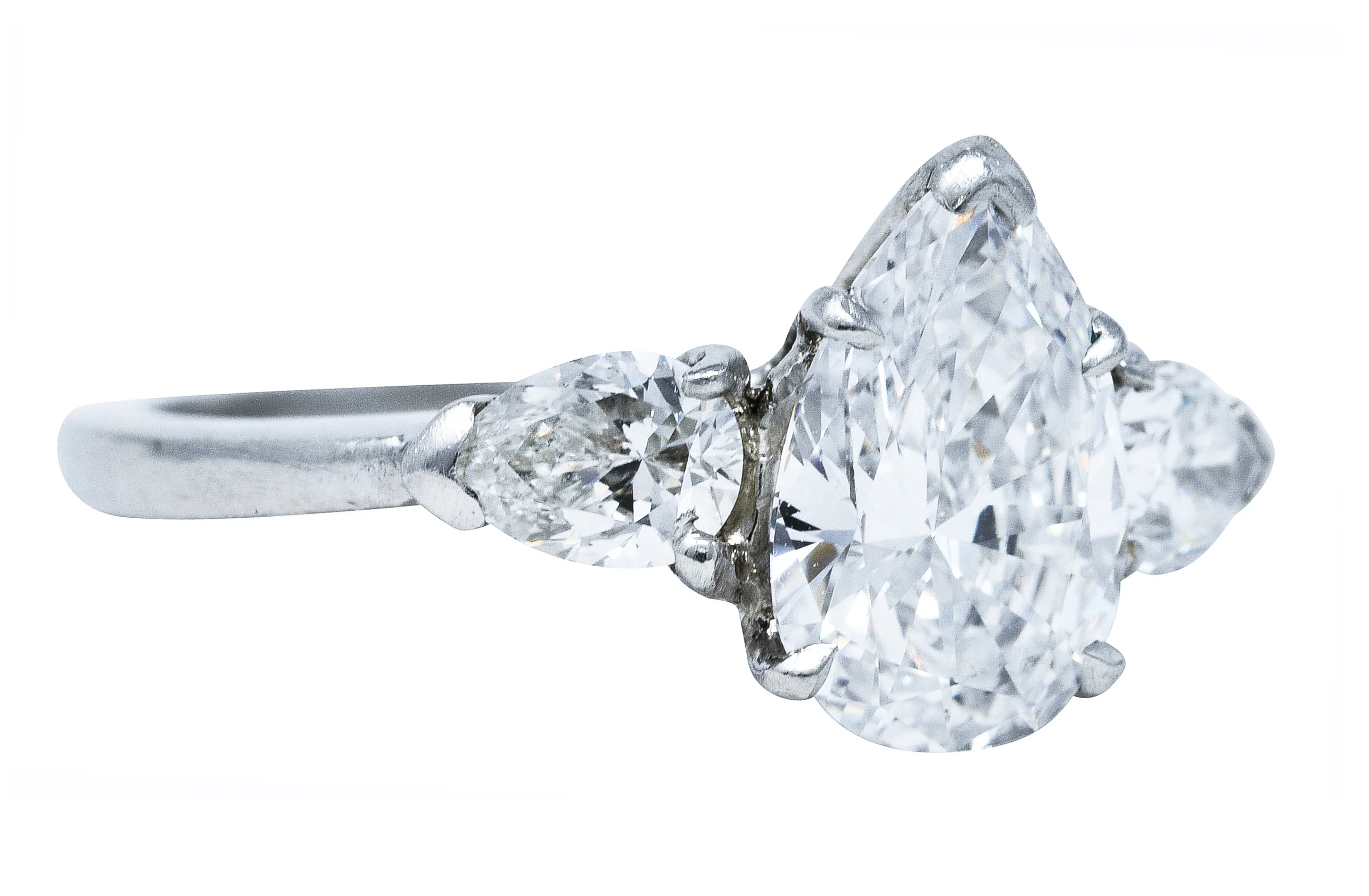 Cartier Mid-Century 2.06 CTW Diamond Platinum Pear Three Stone Vintage Engagement Ring GIA - Image 2