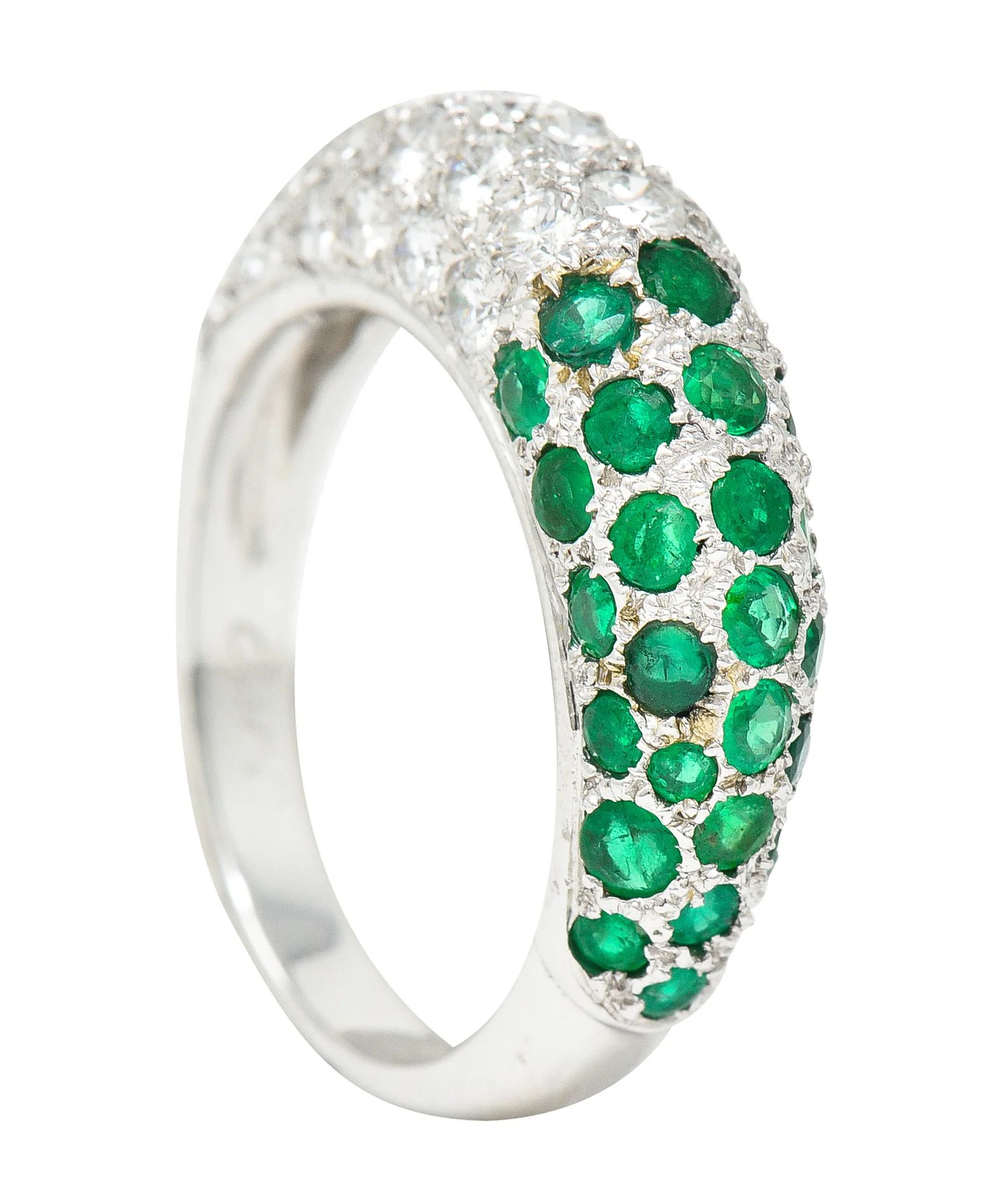 Cartier Paris 2.50 CTW Pavé Emerald Diamond 18 Karat White Gold Vintage Band Ring - Image 11
