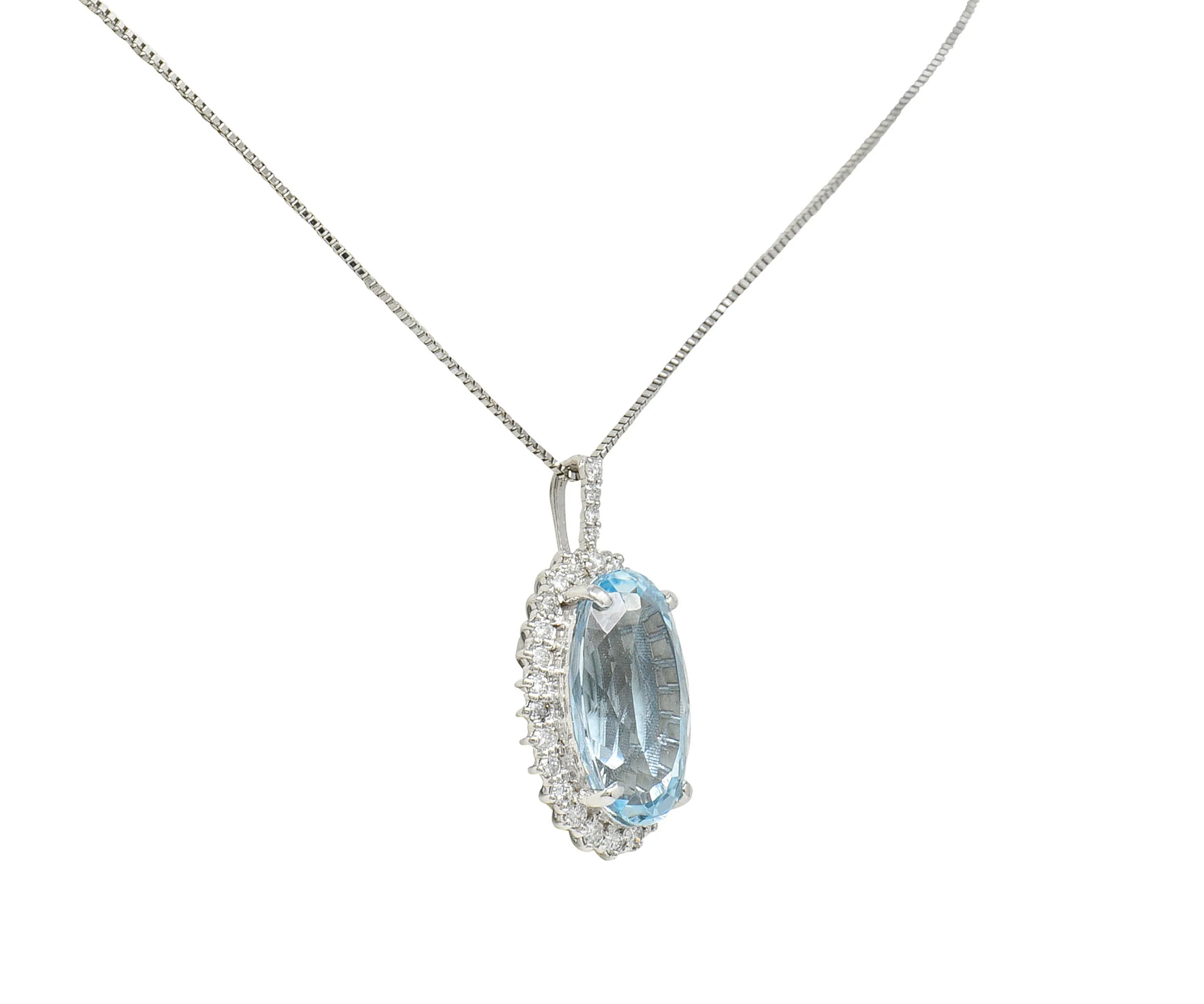 Cluster 7.19 CTW Aquamarine Diamond 14 Karat White Gold Pendant Necklace - Image 3