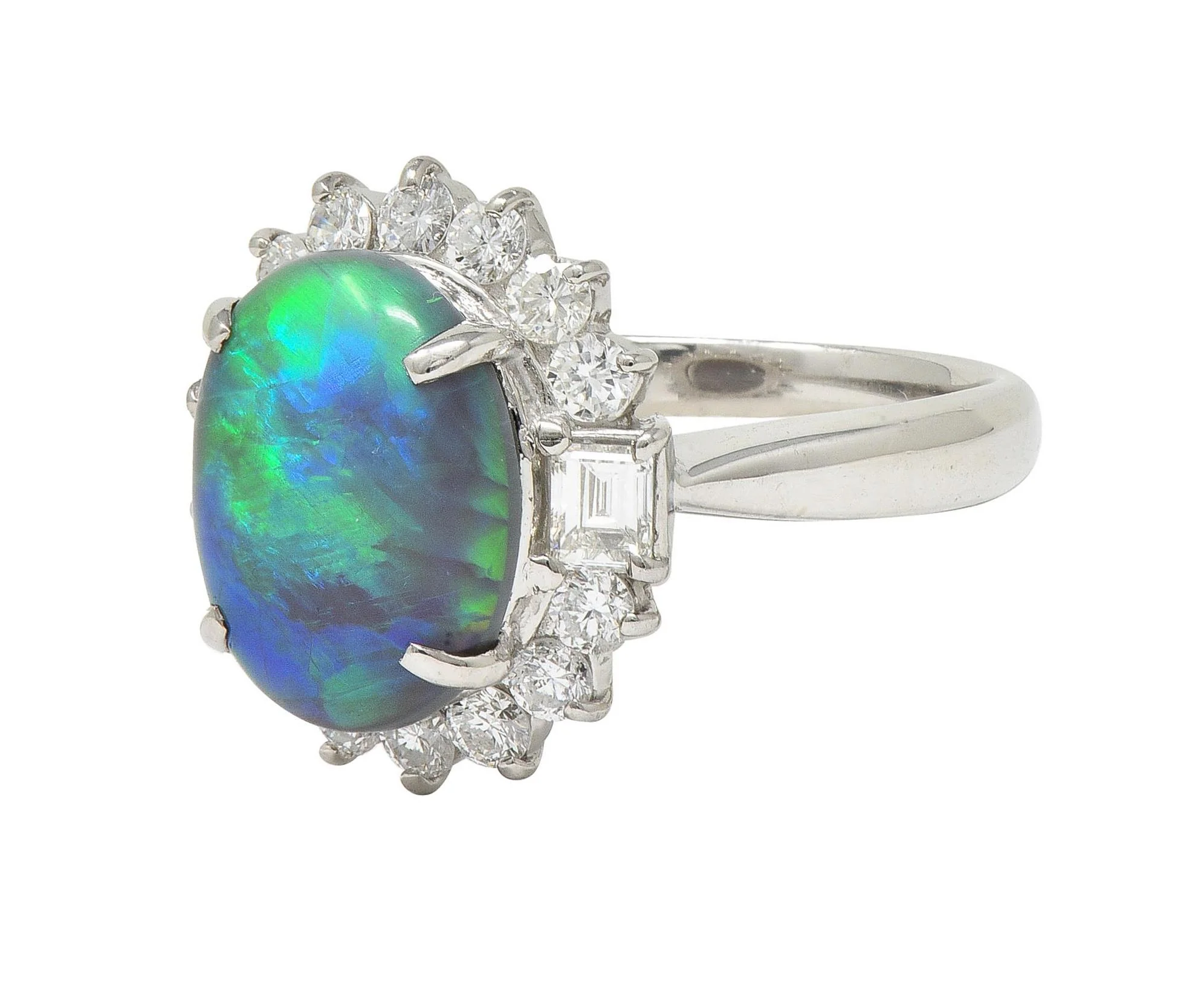 Contemporary 0.86 CTW Diamond Opal Platinum Halo Cluster Ring - Image 6