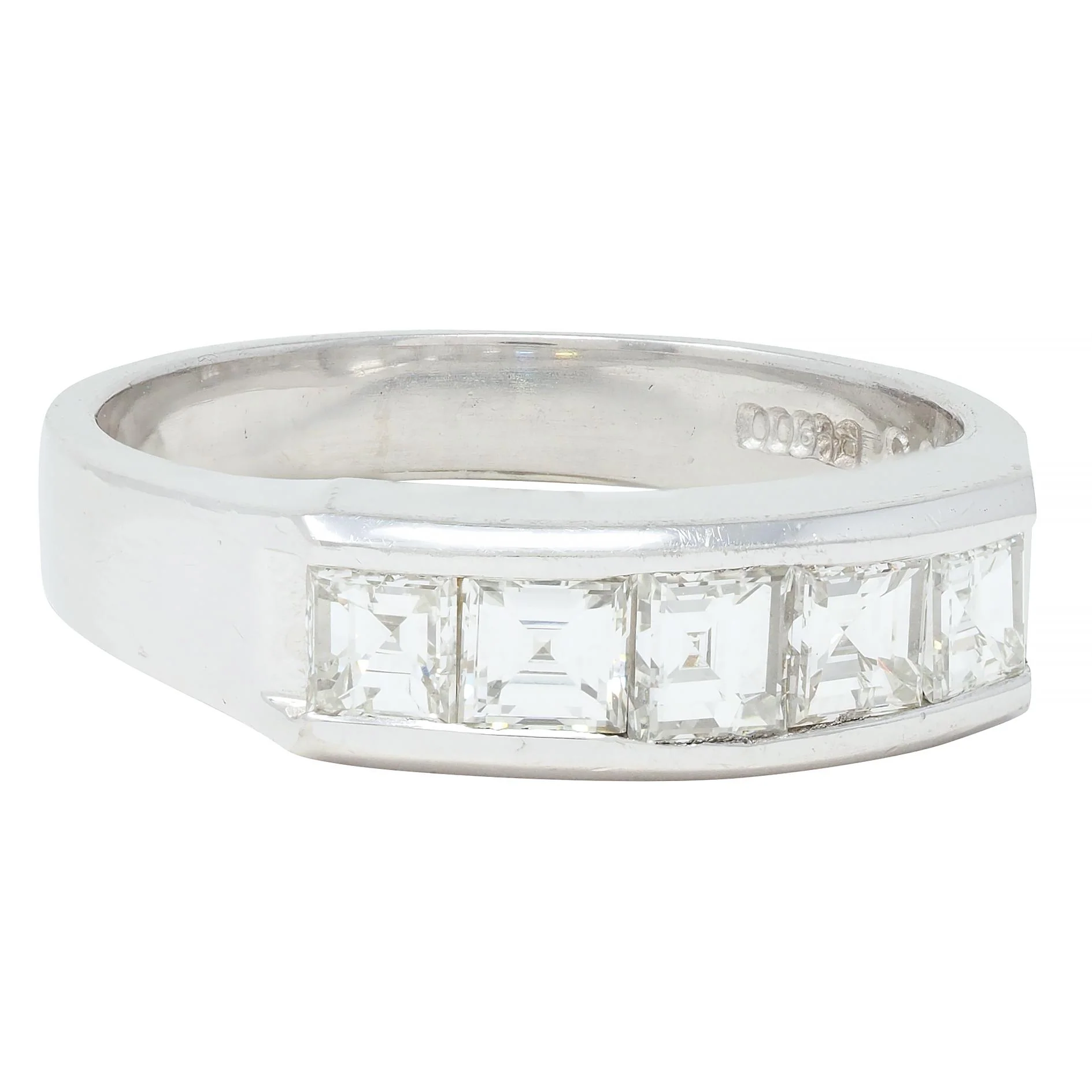 Contemporary 1.03 CTW Square Step Cut Diamond Platinum Channel Band Ring - Image 2