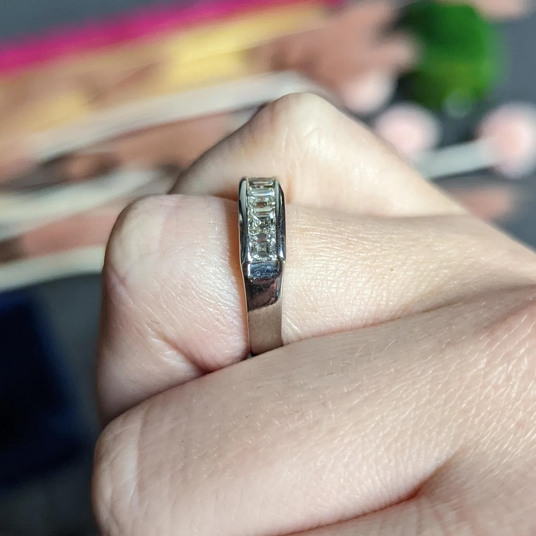 Contemporary 1.03 CTW Square Step Cut Diamond Platinum Stacking Band Ring - Image 11