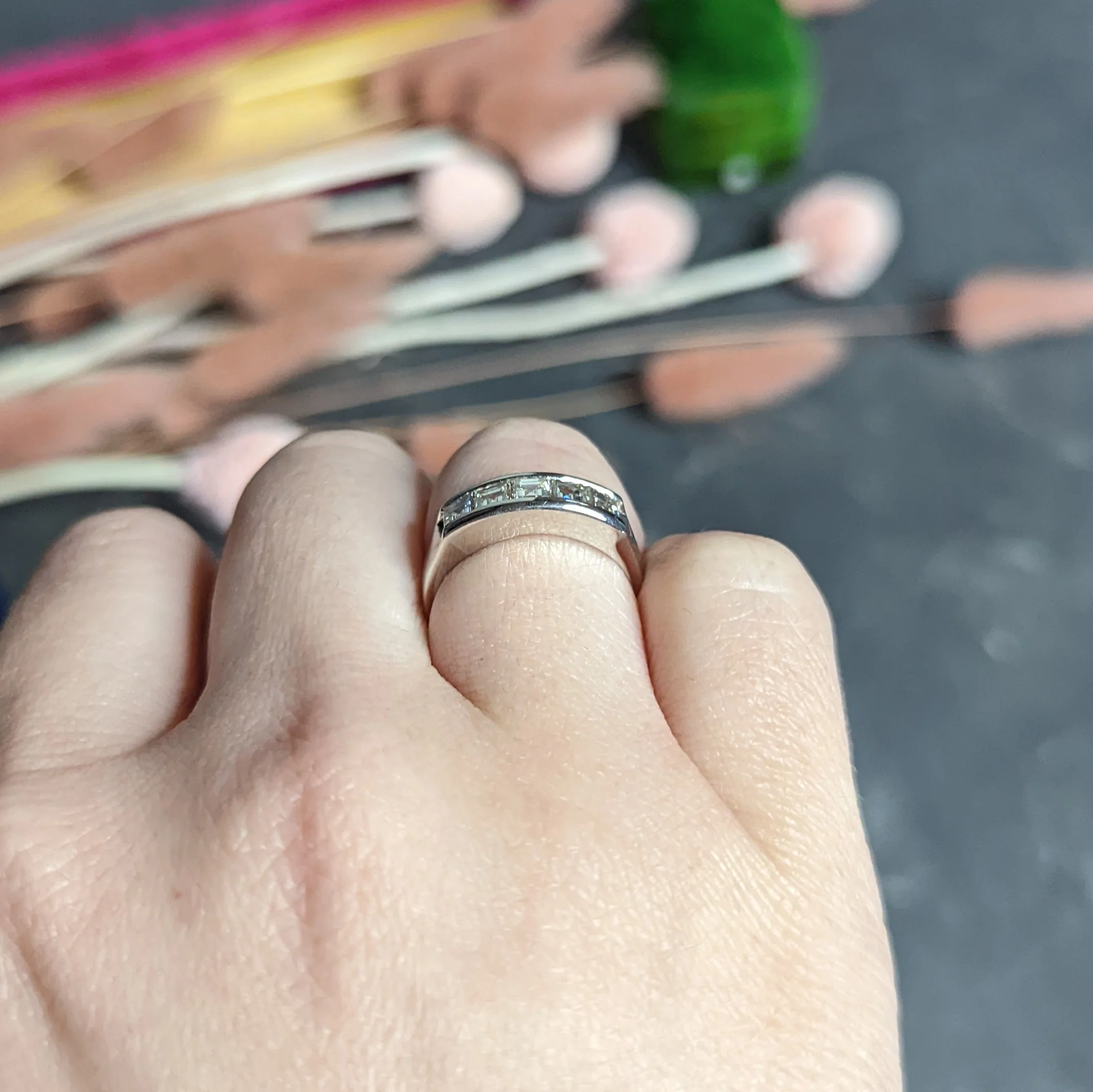 Contemporary 1.03 CTW Square Step Cut Diamond Platinum Stacking Band Ring - Image 12