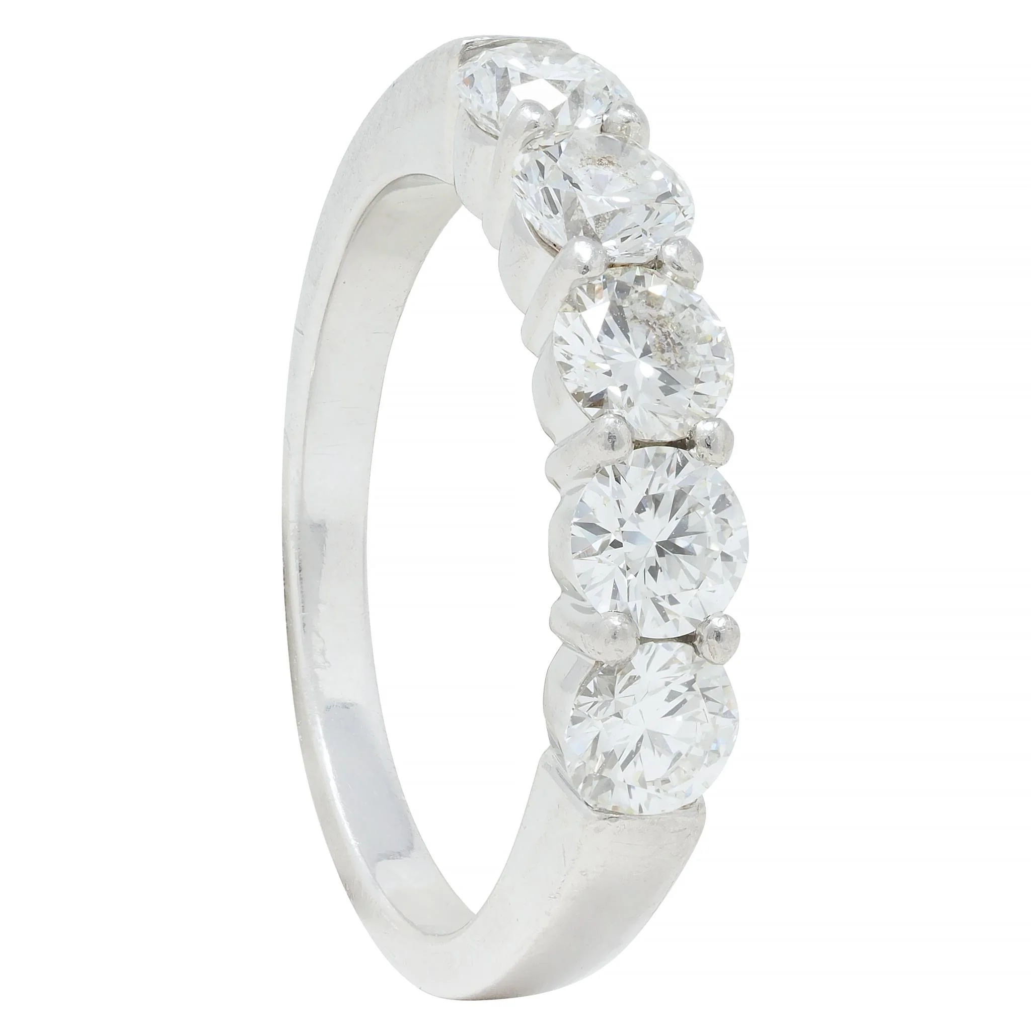 Contemporary 1.25 CTW Diamond Platinum Five Stone Wedding Band Ring - Image 11