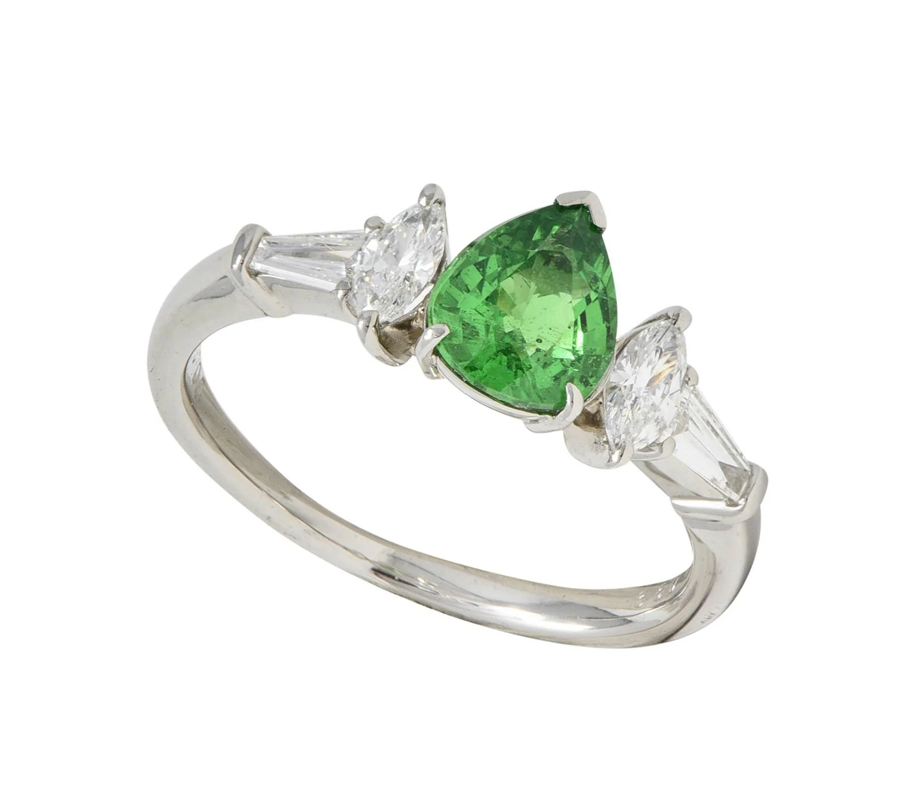 Contemporary 1.38 CTW Tsavorite Garnet Diamond Platinum Five Stone Ring - Image 10