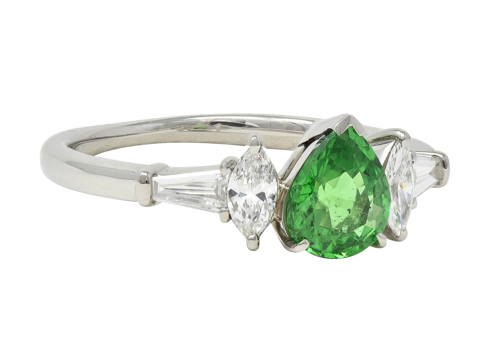 Contemporary 1.38 CTW Tsavorite Garnet Diamond Platinum Five Stone Ring - Image 2