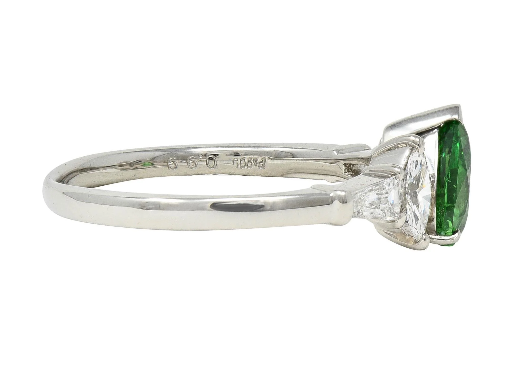 Contemporary 1.38 CTW Tsavorite Garnet Diamond Platinum Five Stone Ring - Image 3