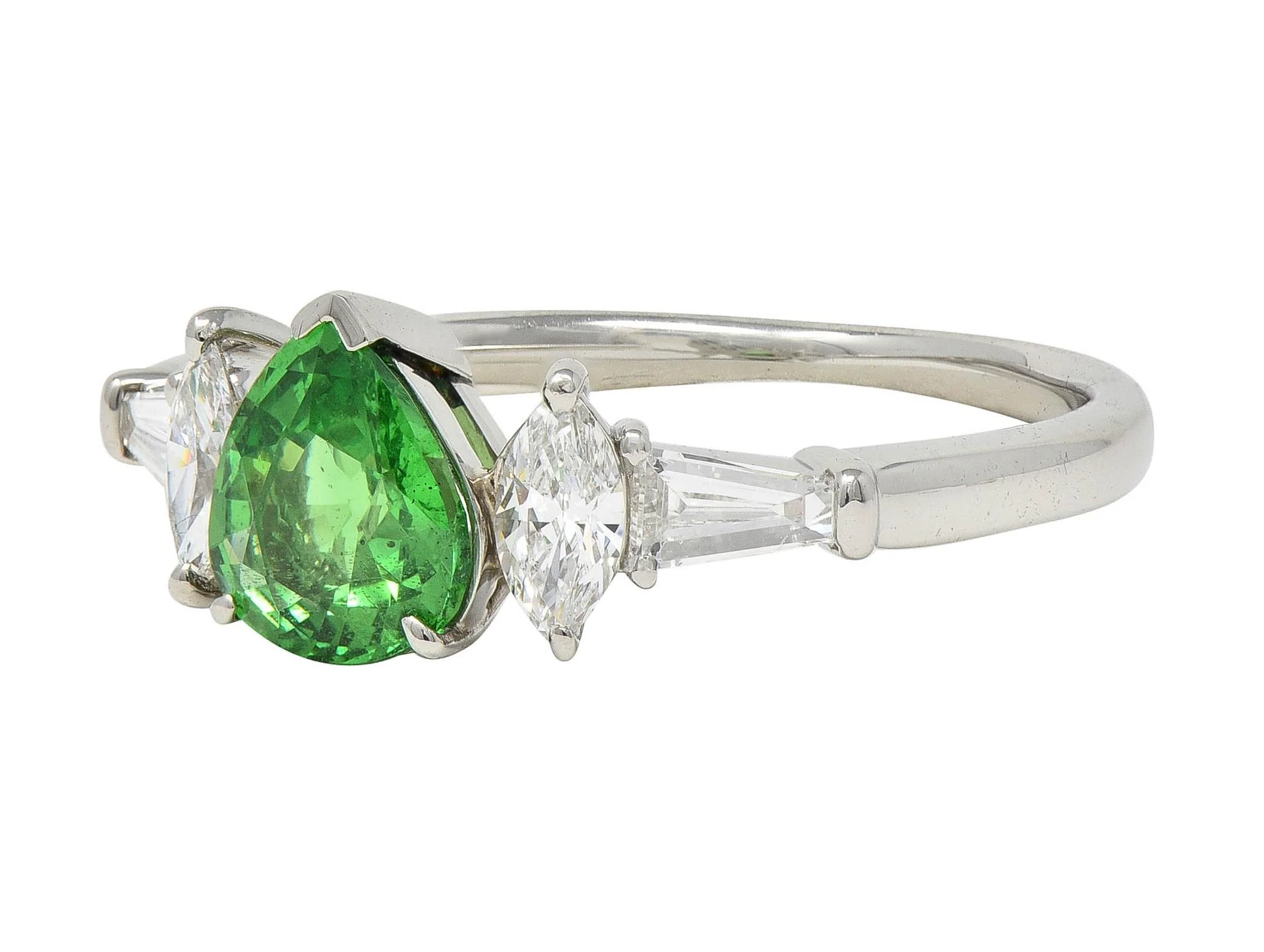 Contemporary 1.38 CTW Tsavorite Garnet Diamond Platinum Five Stone Ring - Image 6