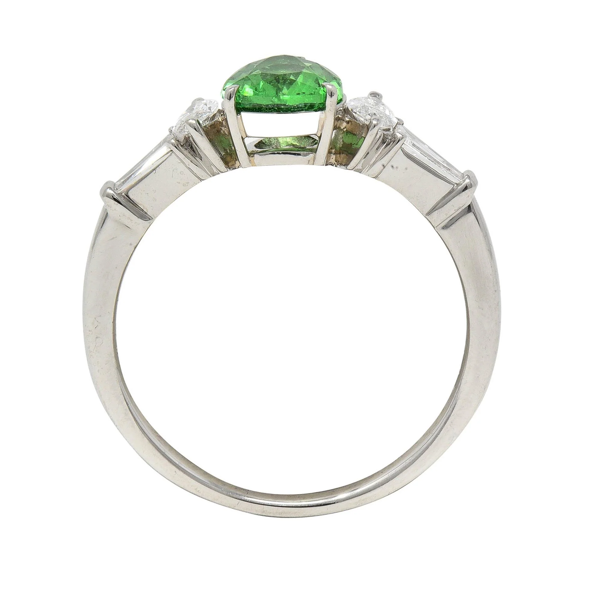 Contemporary 1.38 CTW Tsavorite Garnet Diamond Platinum Five Stone Ring - Image 9
