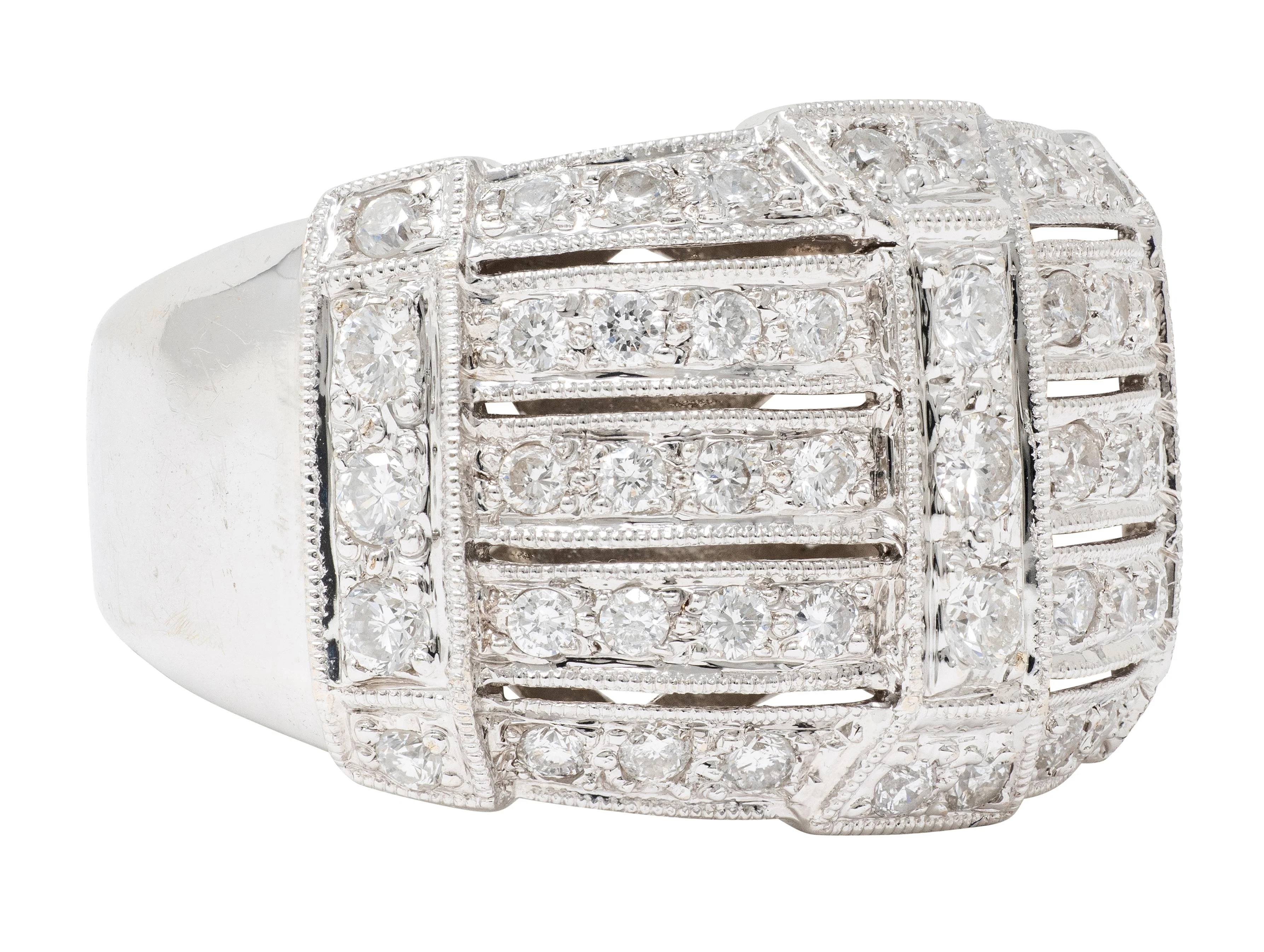 Contemporary 1.40 CTW Diamond 18 Karat White Gold Wide Strap Band Ring - Image 4