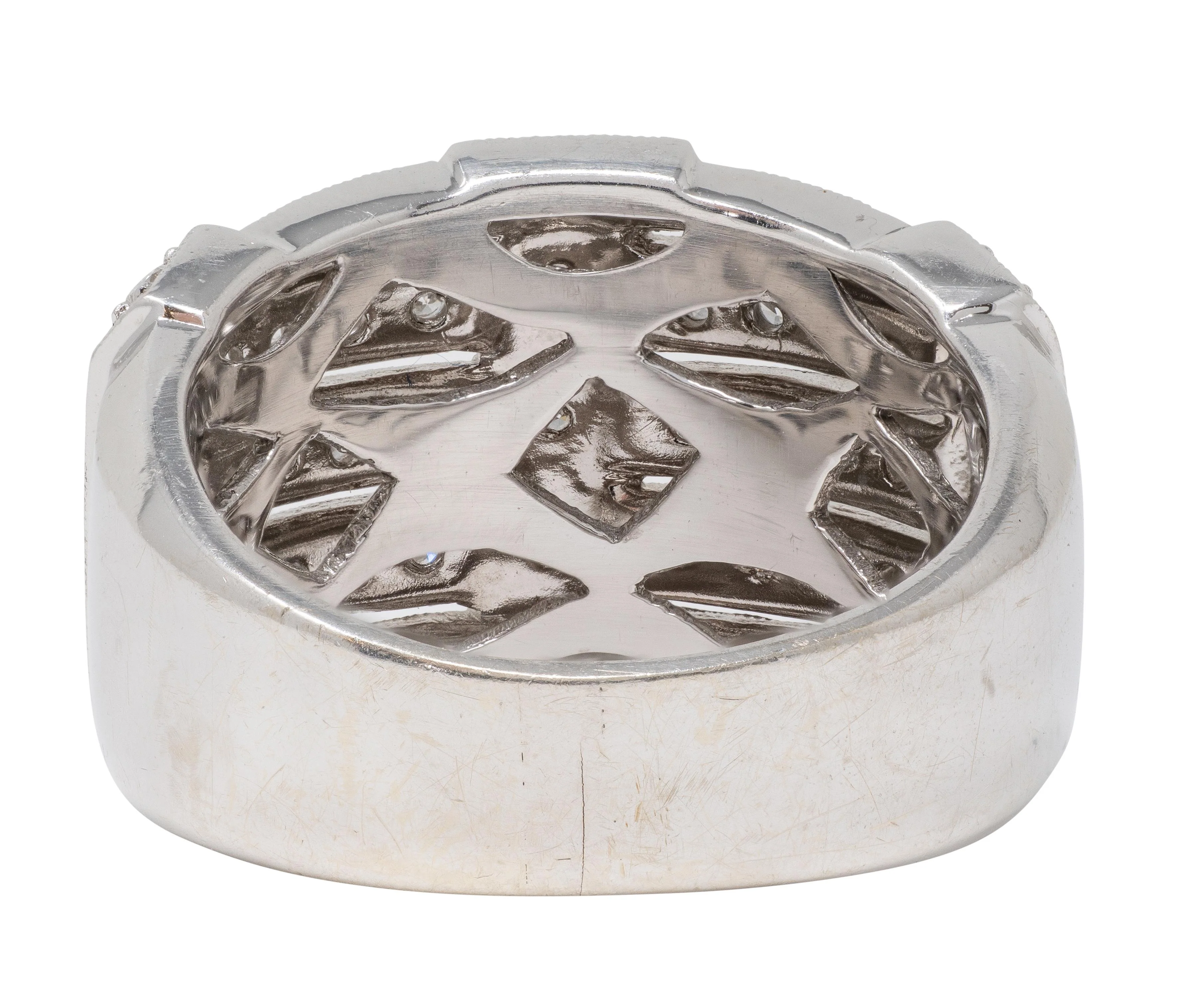 Contemporary 1.40 CTW Diamond 18 Karat White Gold Wide Strap Band Ring - Image 5
