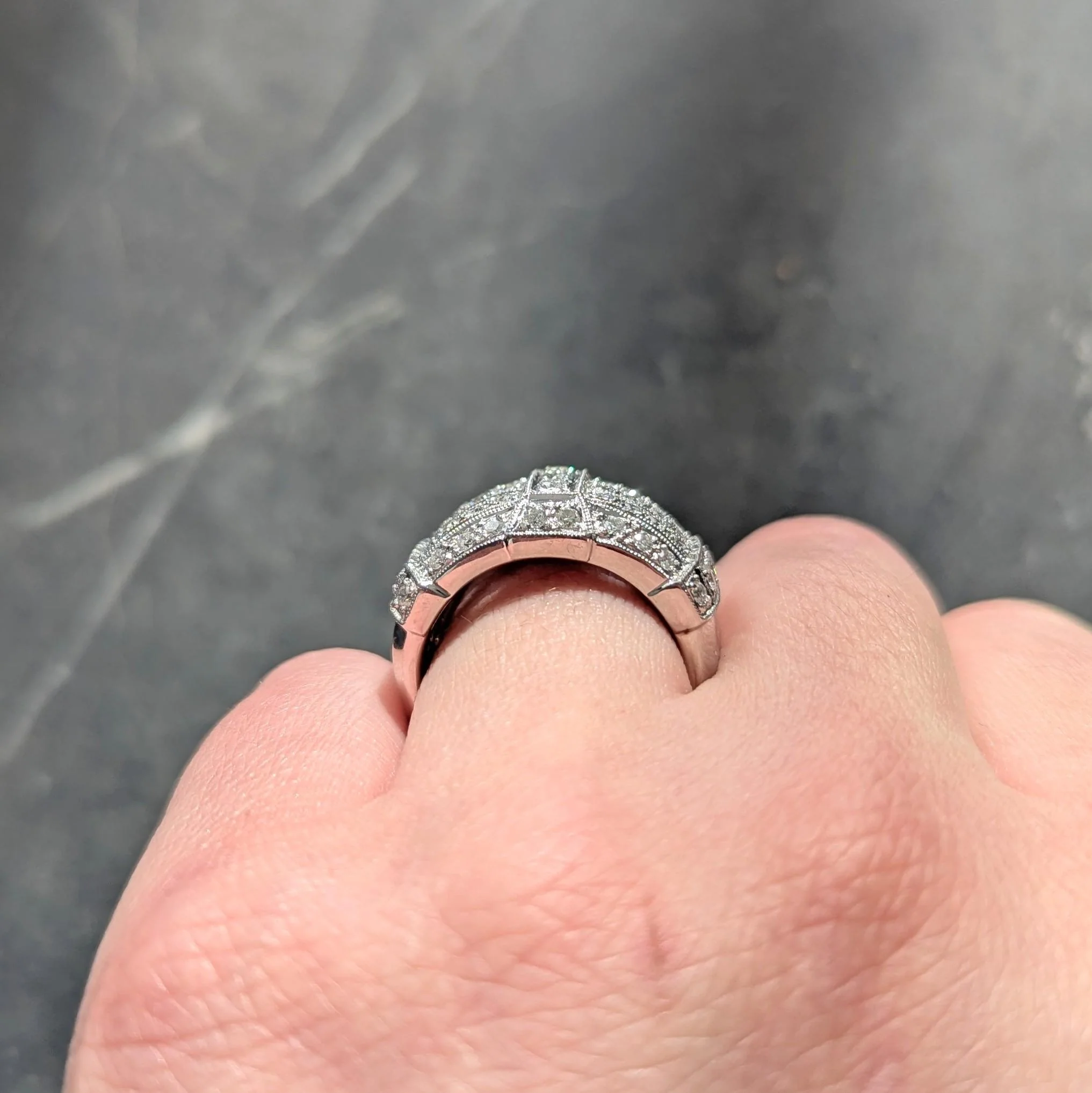 Contemporary 1.40 CTW Diamond 18 Karat White Gold Wide Strap Band Ring - Image 9