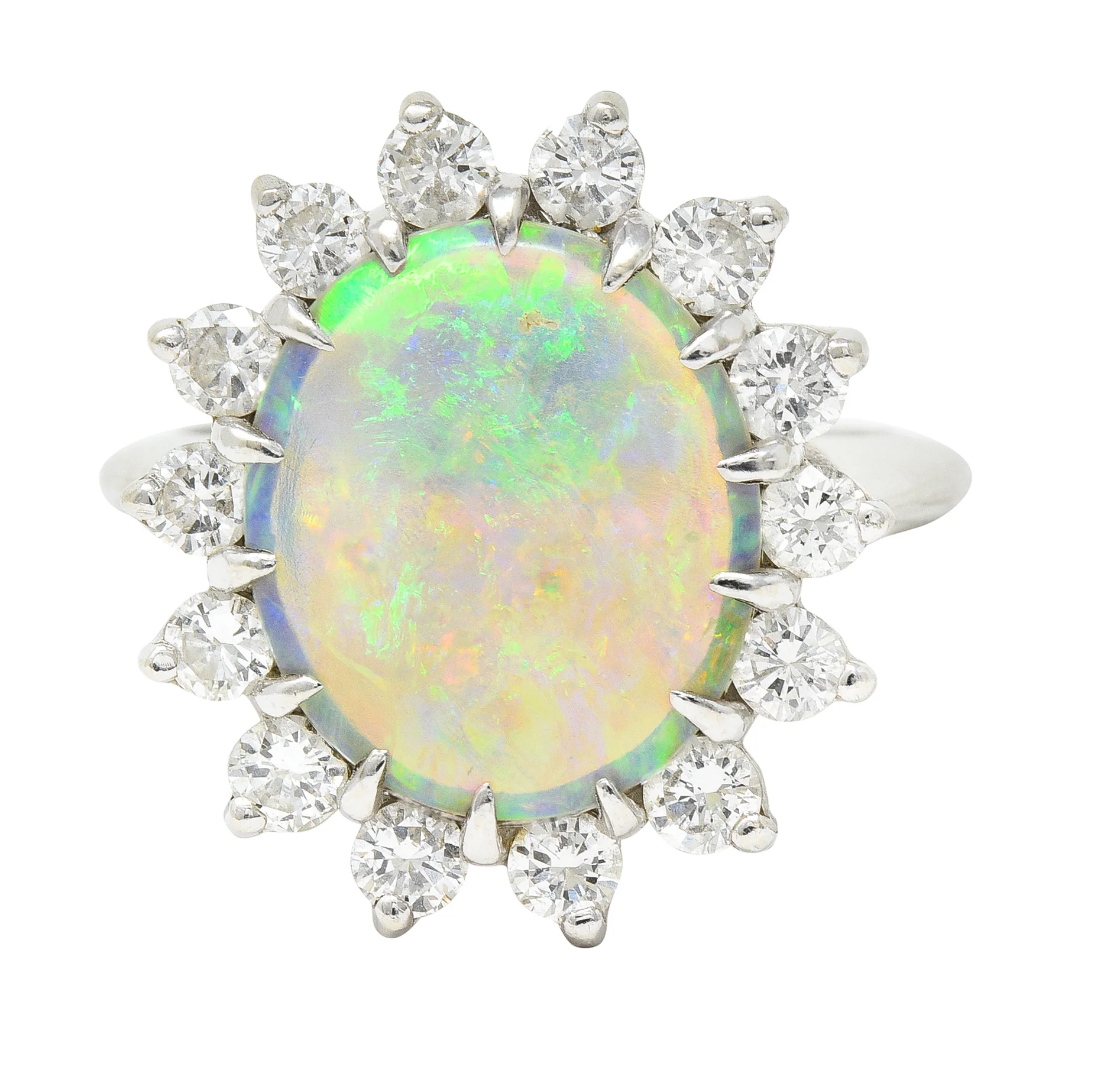 Contemporary 1.40 CTW Diamond Opal 14 Karat White Gold Halo Cluster Ring