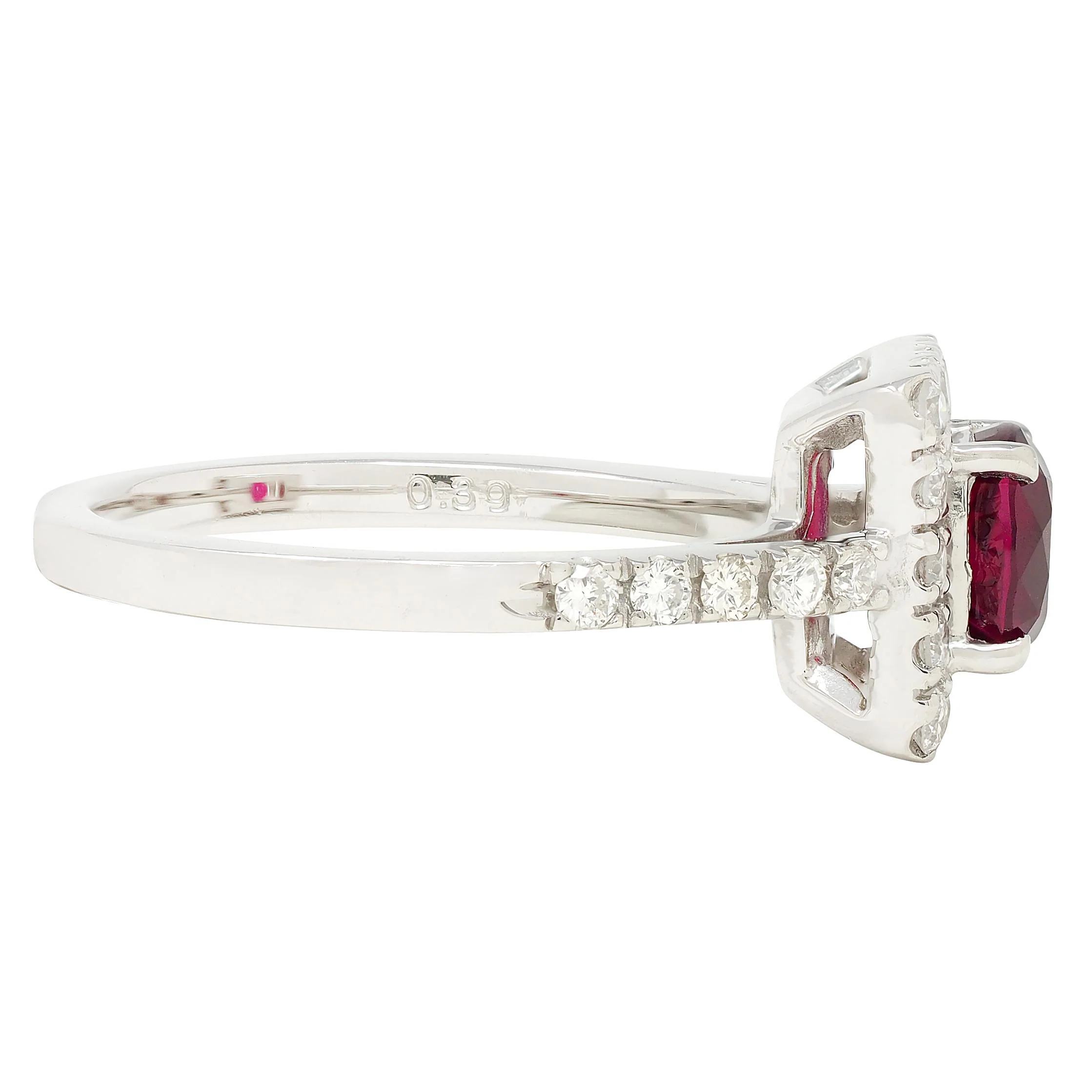 Contemporary 1.47 CTW Cushion Cut Ruby Diamond Platinum Square Halo Ring - Image 2