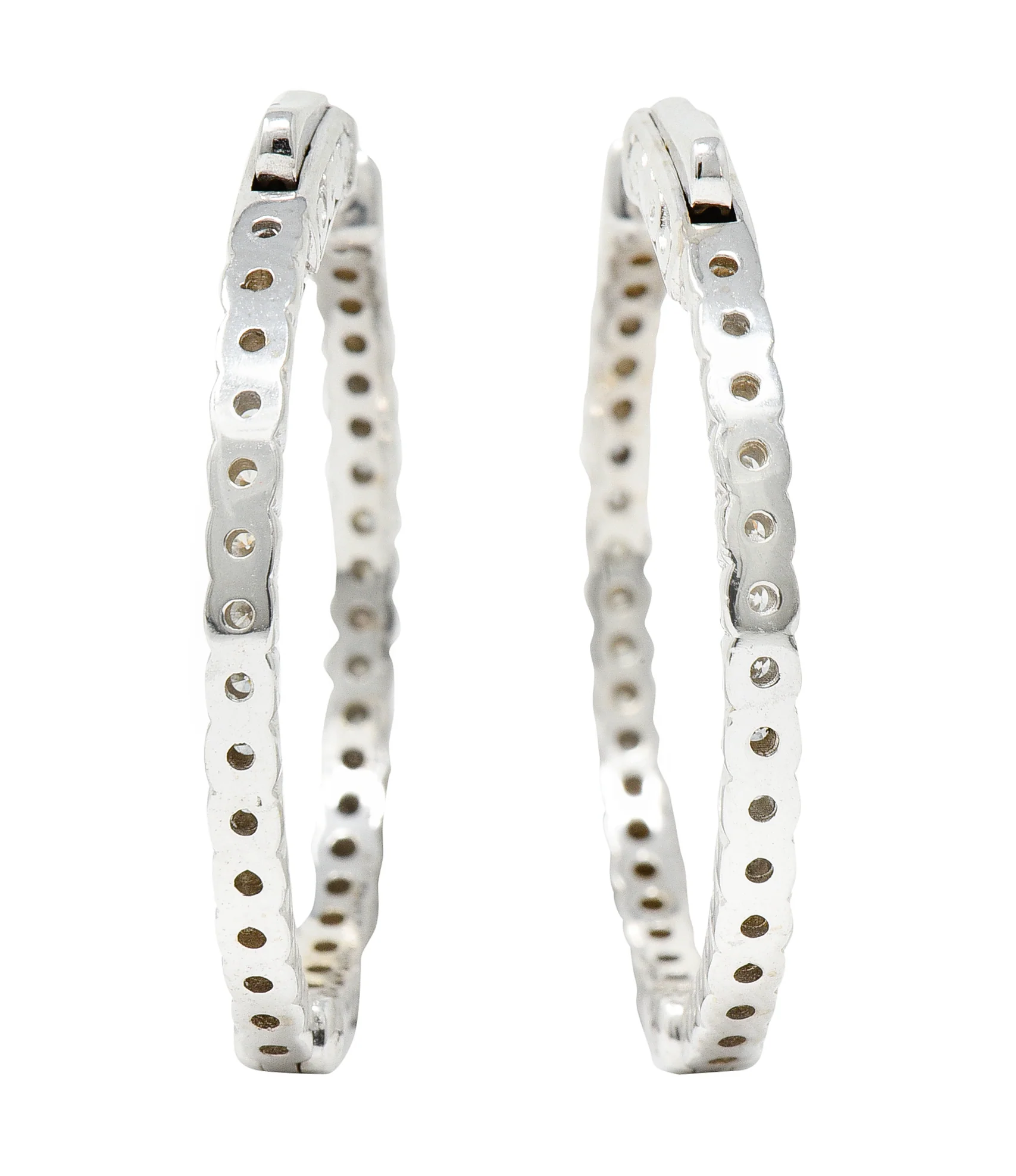 Contemporary 1.50 CTW Diamond 14 Karat White Gold 30 MM Hoop Earrings - Image 3