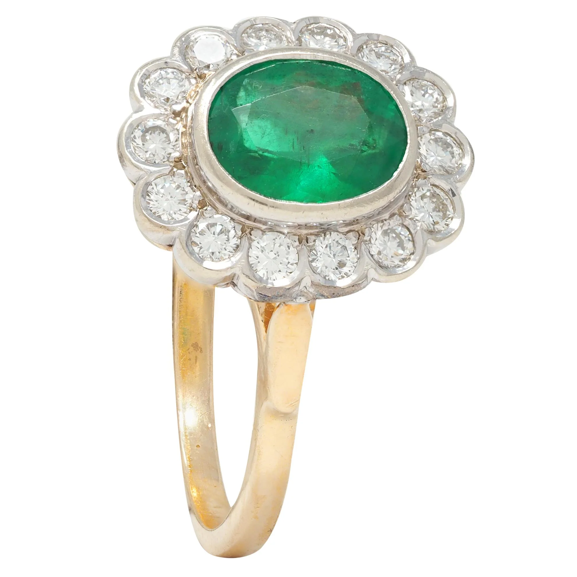 Contemporary 1.60 CTW No-Oil Emerald Diamond 14 Karat Two-Tone Gold Halo Ring GIA - Image 10