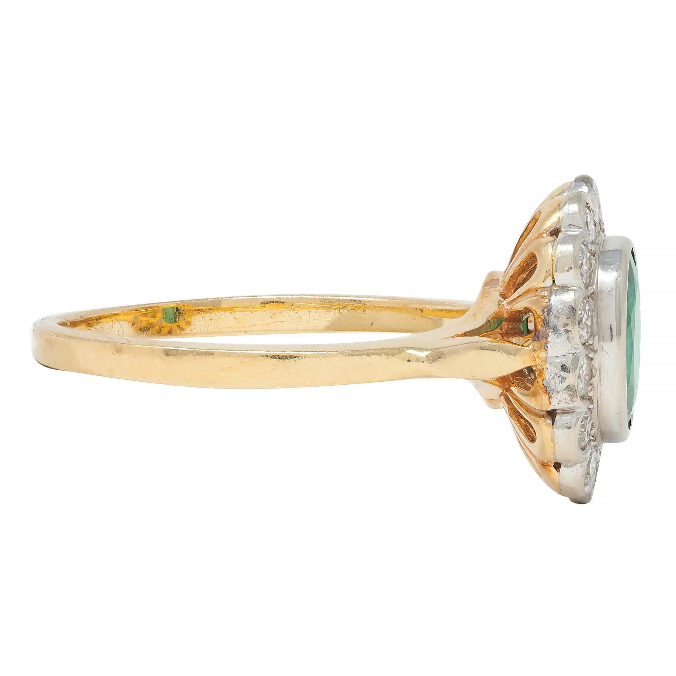Contemporary 1.60 CTW No-Oil Emerald Diamond 14 Karat Two-Tone Gold Halo Ring GIA - Image 3