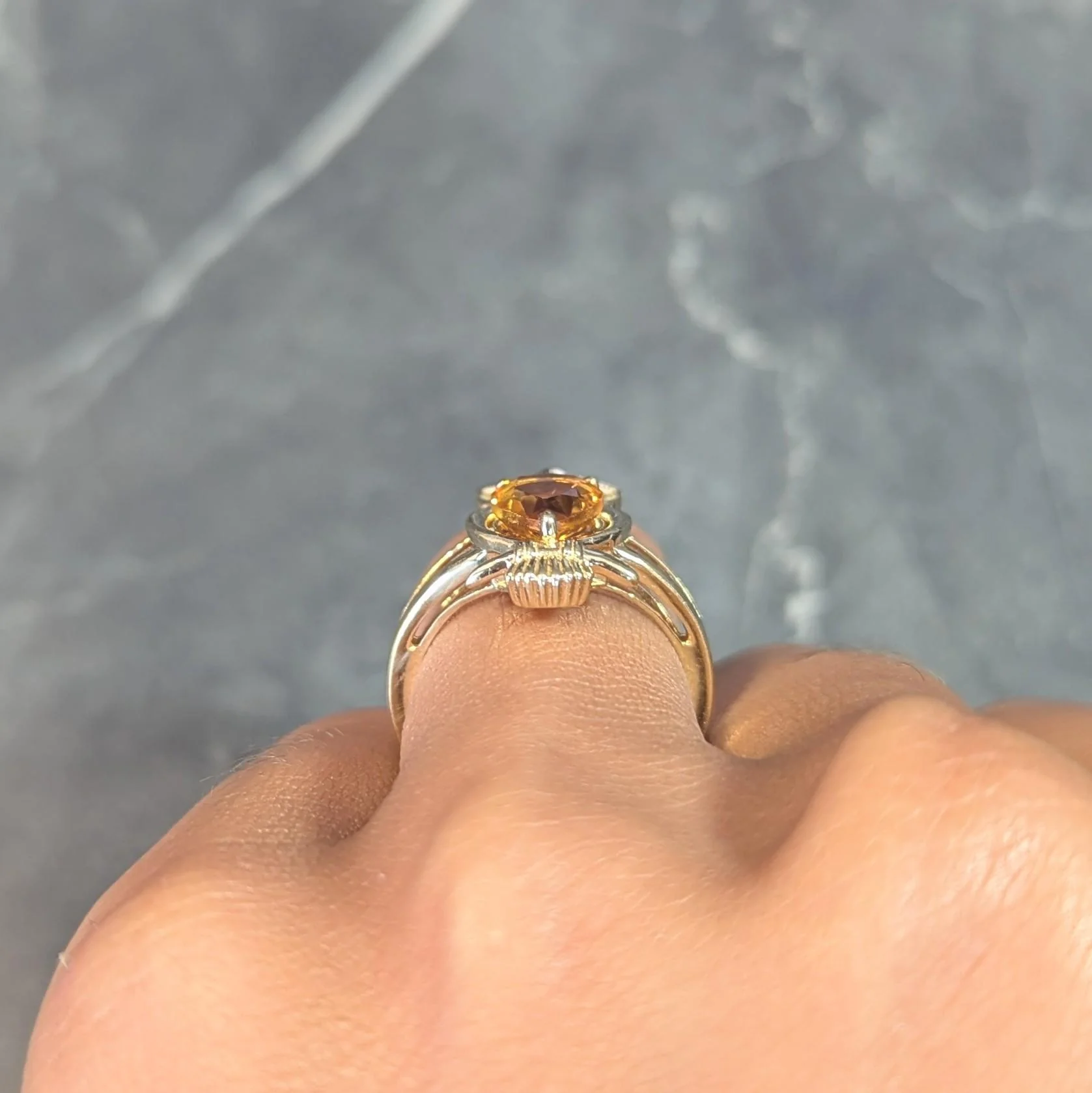 Contemporary 1.63 CTW Citrine Ruby 18 Karat Yellow Gold Owl Bird Ring - Image 15