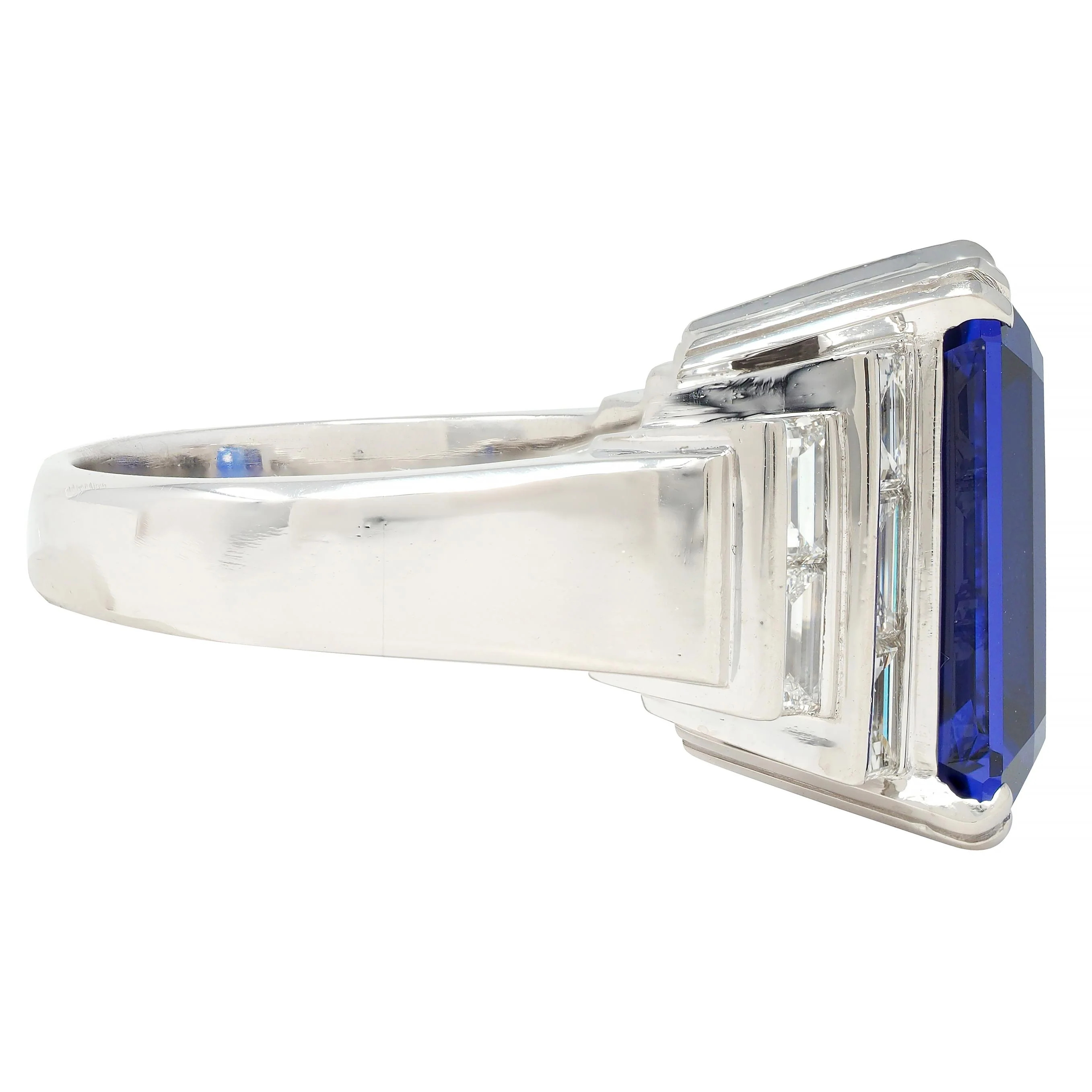 Contemporary 17.90 CTW Tanzanite Diamond Platinum Stepped Cocktail Ring - Image 3