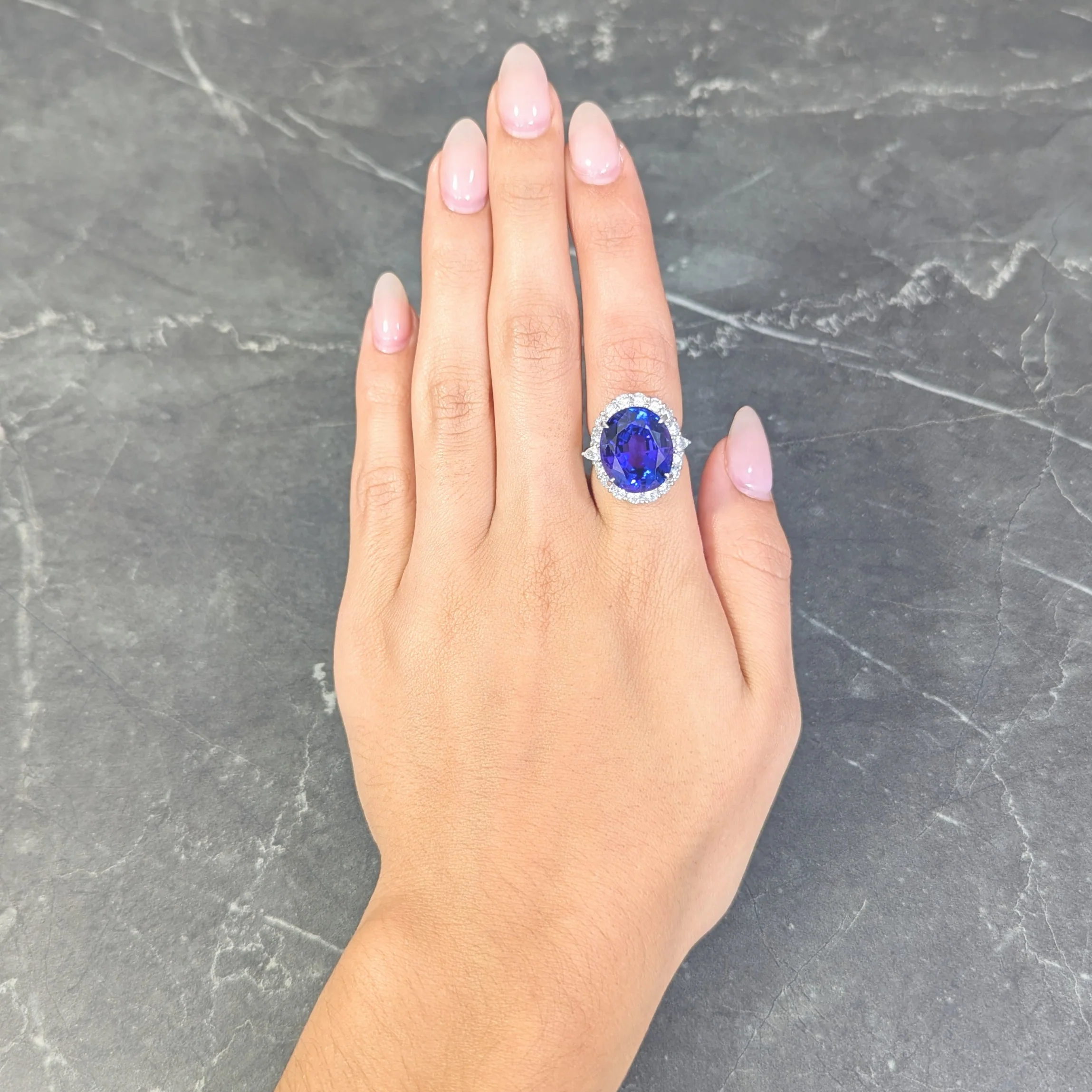 Contemporary 19.45 CTW Tanzanite Diamond Platinum Halo Ring - Image 13
