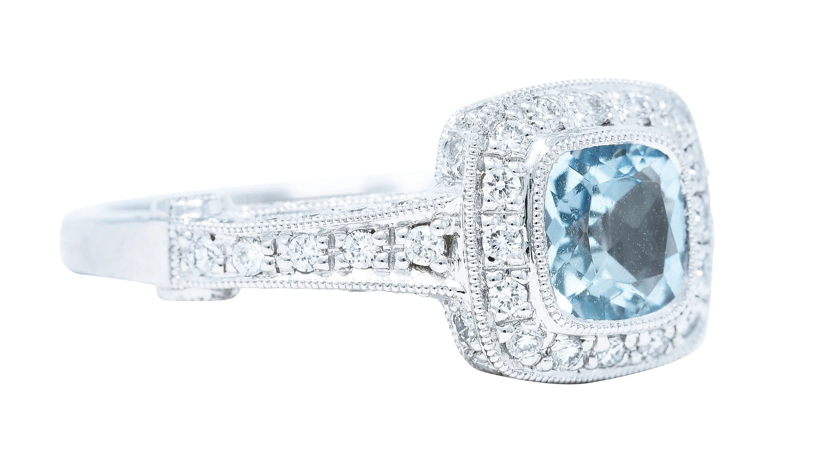 Contemporary 2.00 CTW Aquamarine Diamond Platinum Gemstone Ring - Image 2