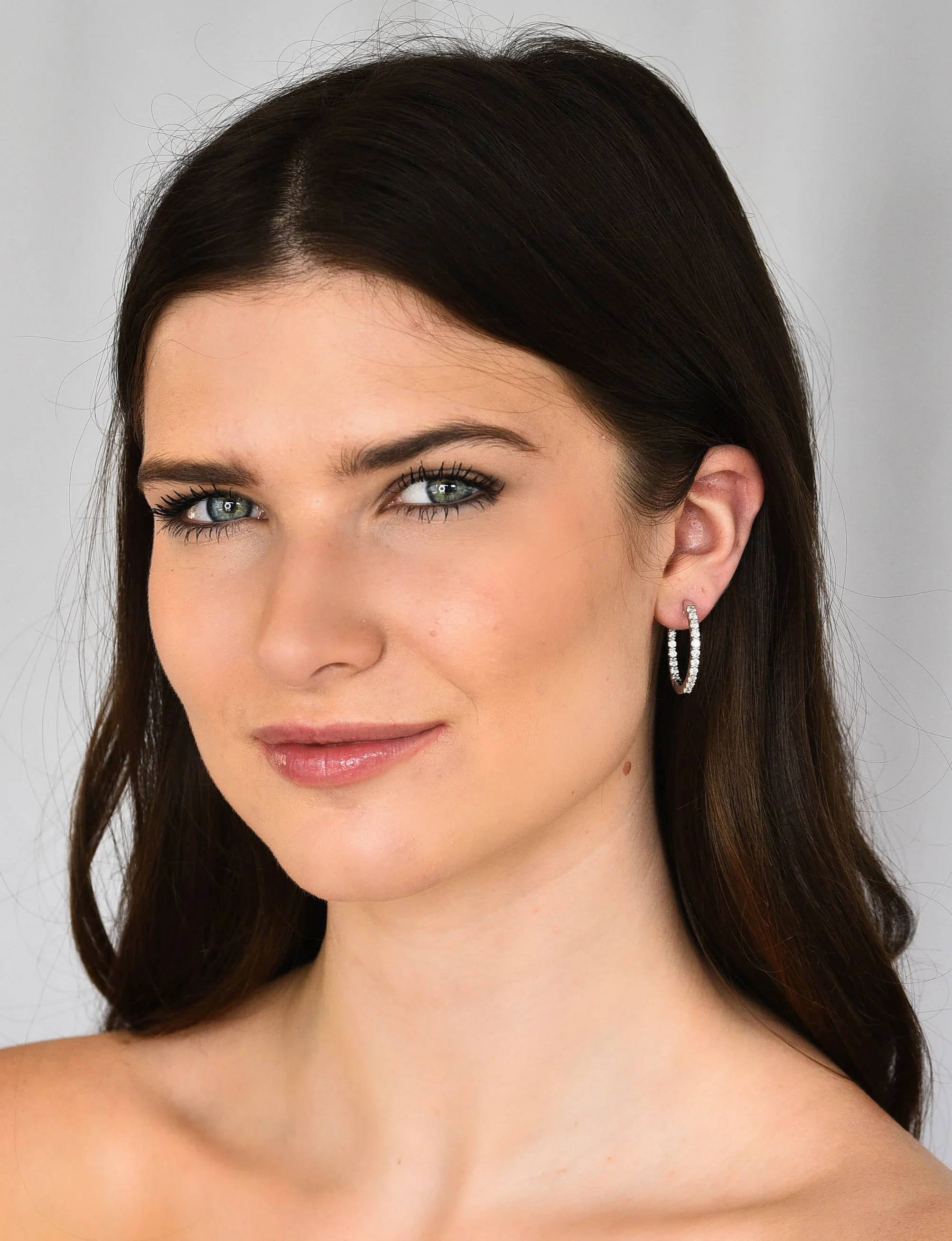 Contemporary 2.25 CTW Diamond 14 Karat White Gold Hoop Earrings - Image 7
