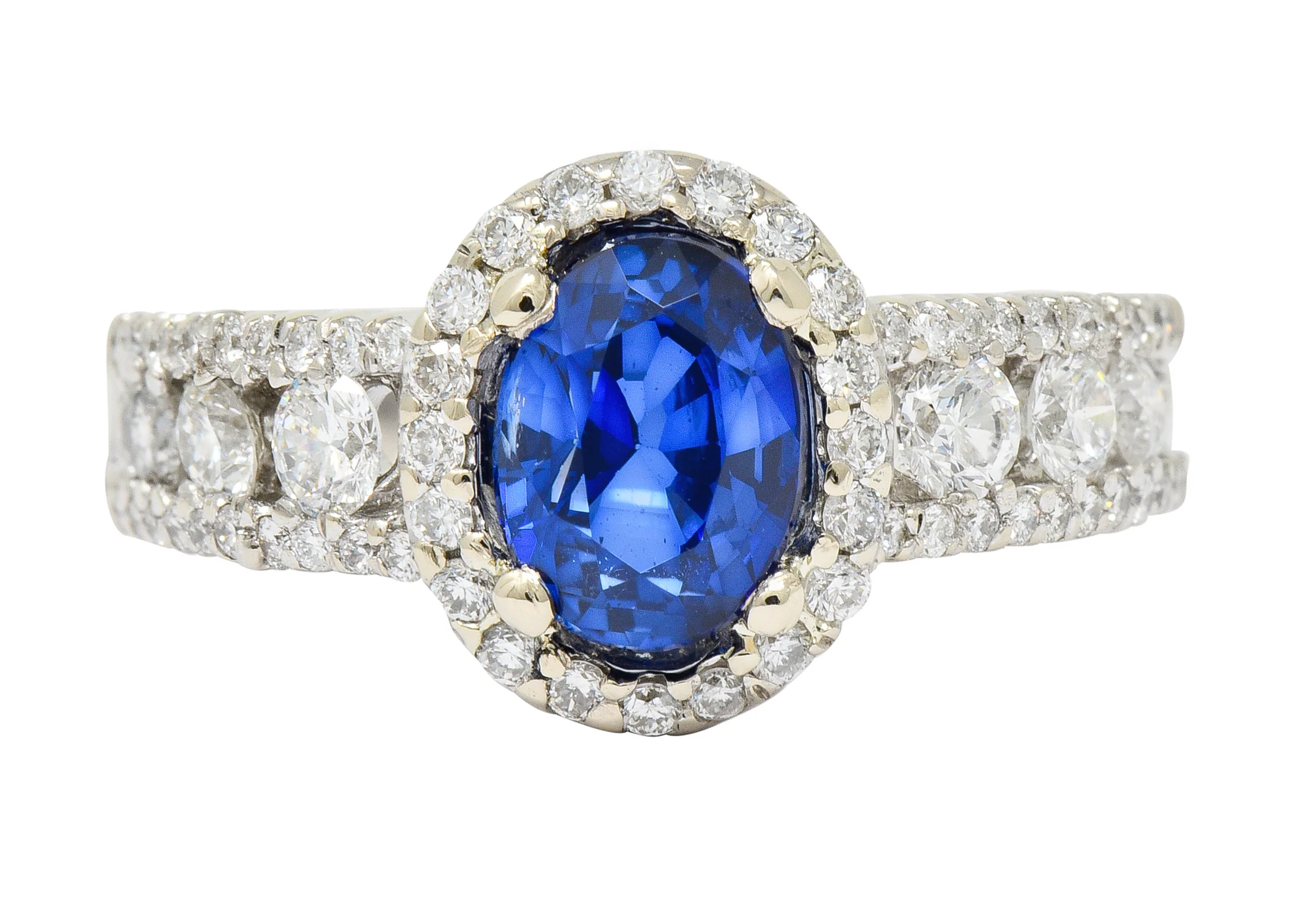 Contemporary 2.31 CTW Sapphire Diamond 18 Karat White Gold Halo Ring