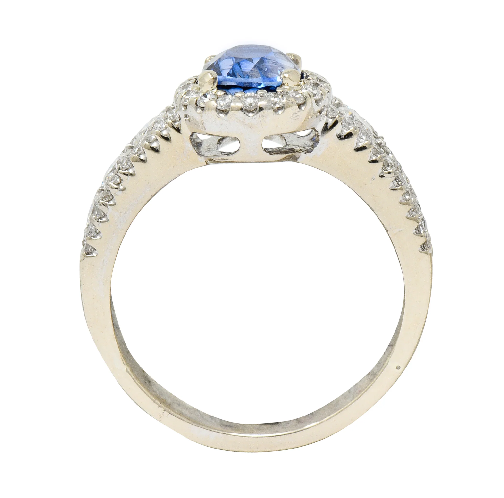 Contemporary 2.31 CTW Sapphire Diamond 18 Karat White Gold Halo Ring - Image 8
