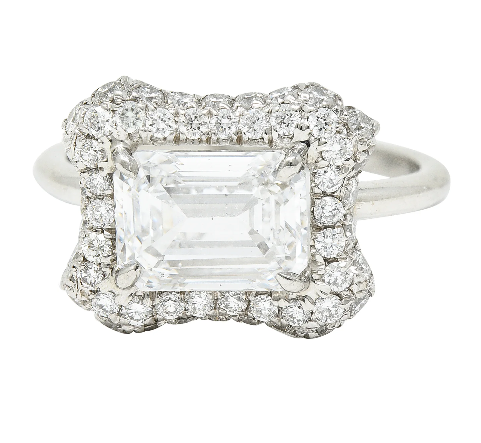 Contemporary 2.50 CTW Emerald Cut Diamond Platinum Pave Halo Engagement Ring GIA