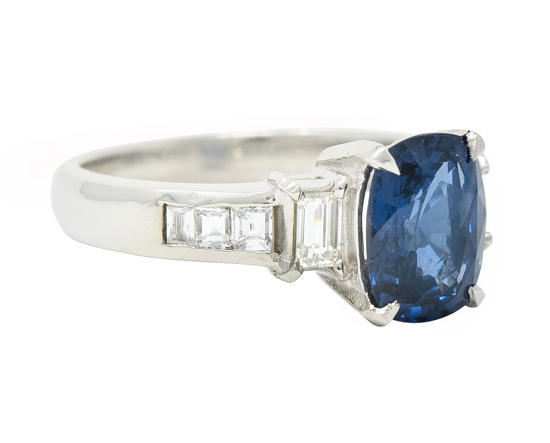 Contemporary 2.64 CTW Cushion Cut Sapphire Diamond Platinum Gemstone Ring - Image 2