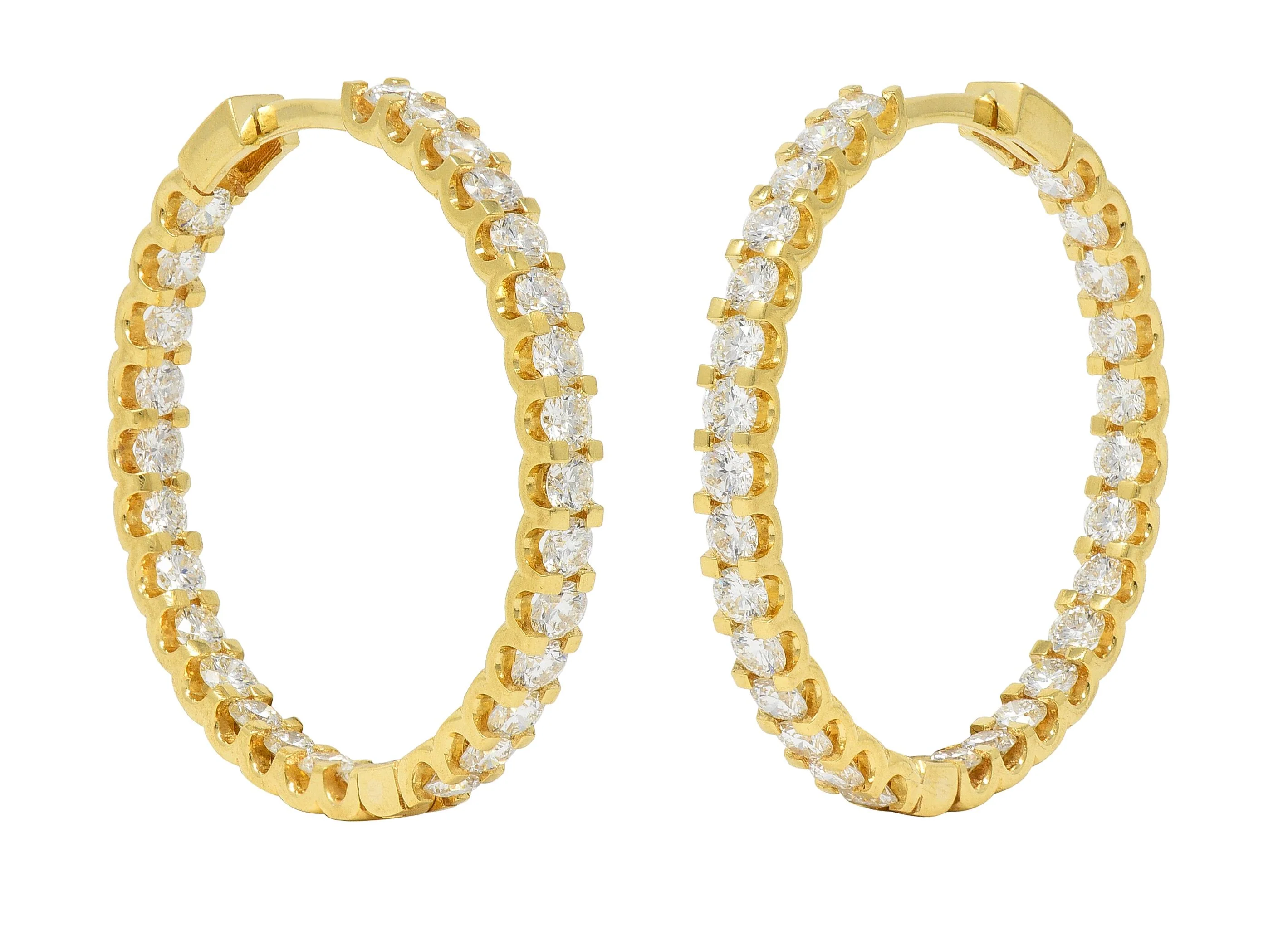 Contemporary 2.80 CTW Diamond 18 Karat Yellow Gold Inside Outside 30 MM Hoop Earrings - Image 8
