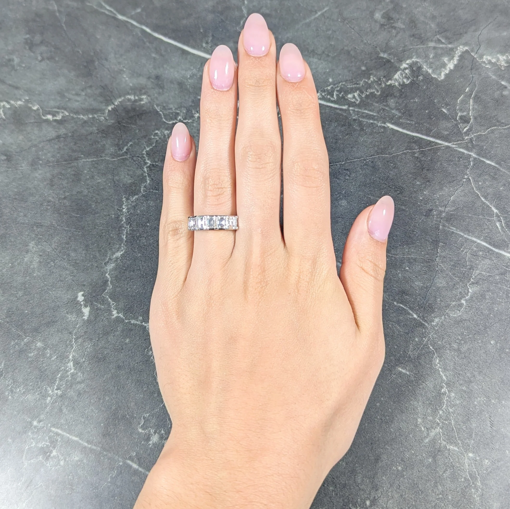 Contemporary 3.03 CTW Square Step Cut Diamond Platinum Scrolling Five Stone Band Ring - Image 10