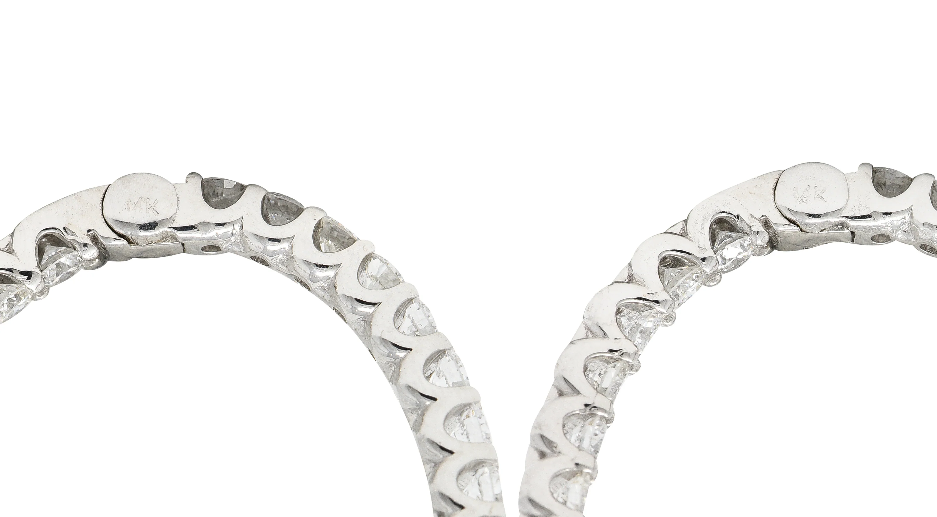 Contemporary 3.12 CTW Diamond 14 Karat White Gold Oval Inside Outside Hoop Earrings - Image 5