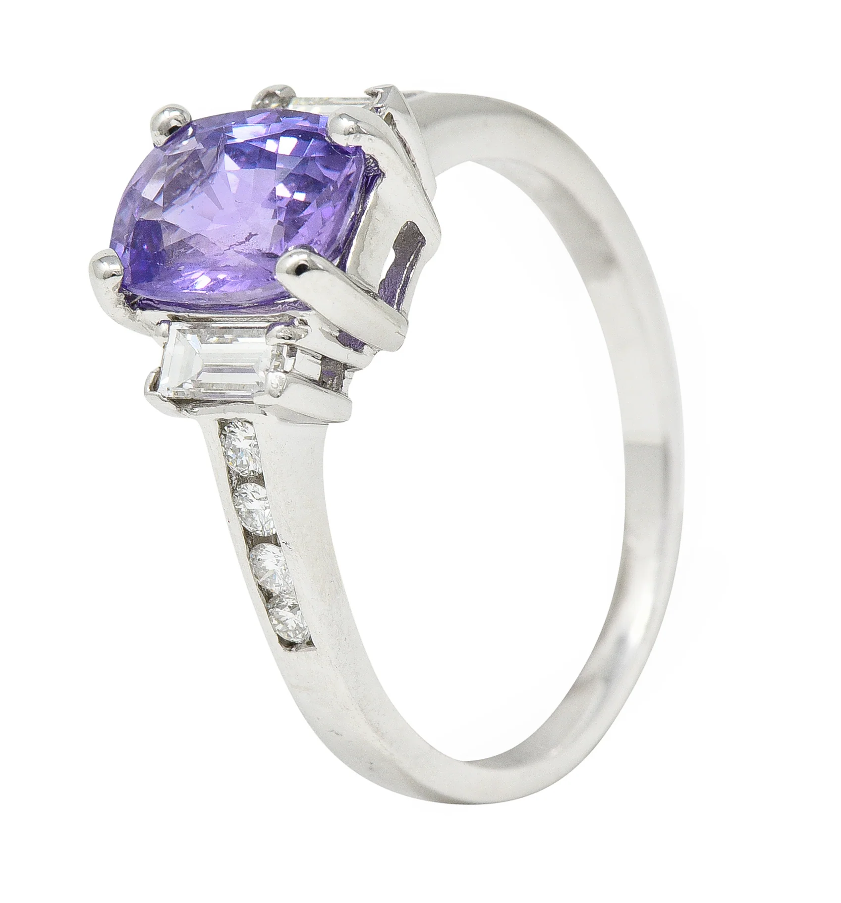 Contemporary 3.12 CTW Purple Sapphire Diamond 18 Karat White Gold Gemstone Ring GIA - Image 9